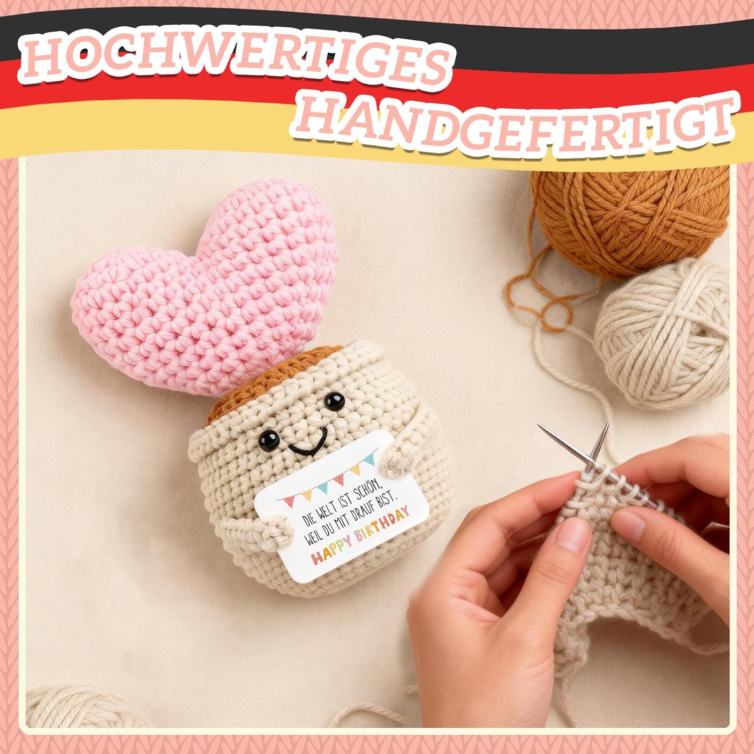 Detalle 2 de Giftota Gehäkeltes Herz – Pocket Hug als Geburtstagsgeschenk für Frauen