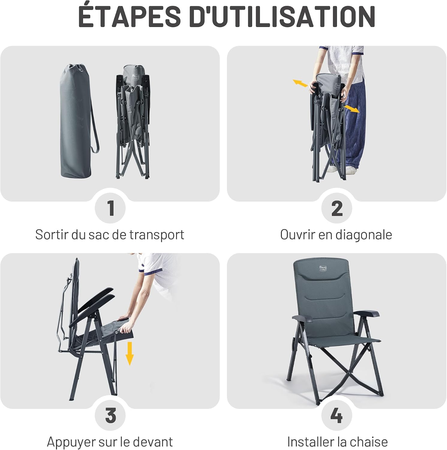 Detalle 2 de TIMBER RIDGE Chaise pliante de camping portable 4 positions jusqu’à 150 kg