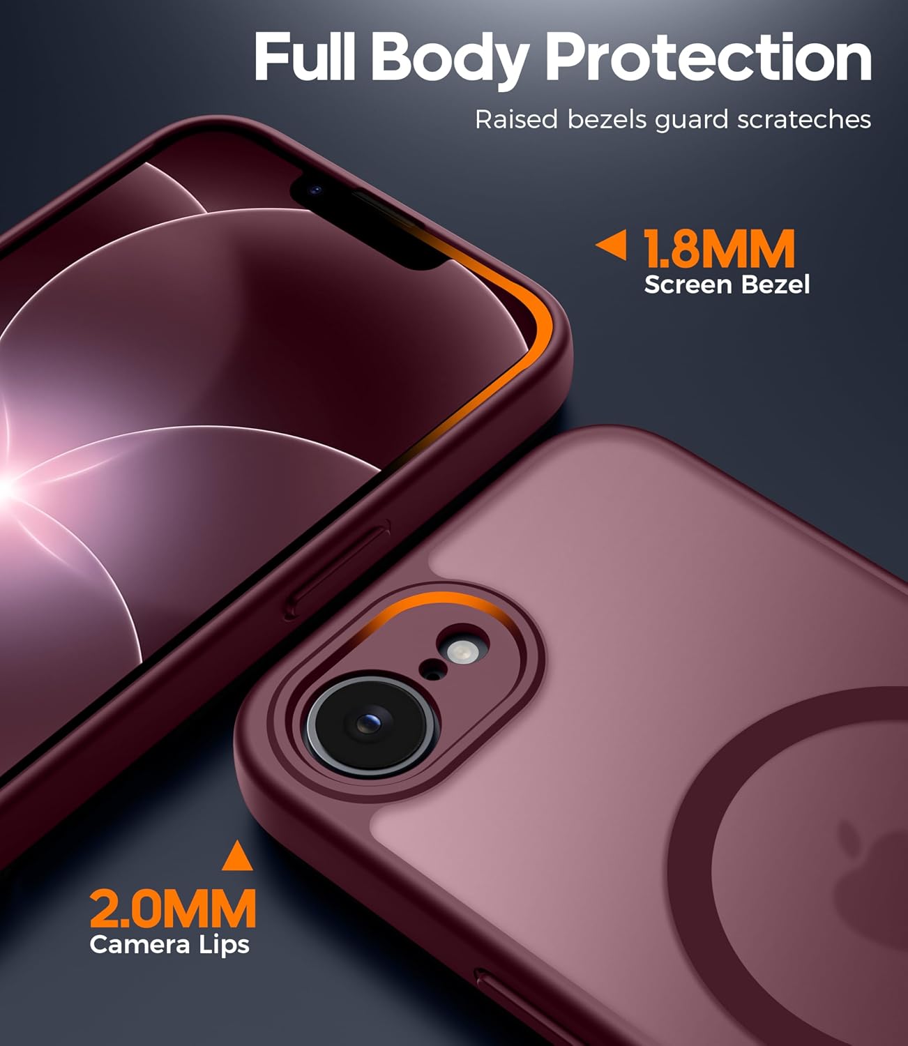 Detalle de Qasyfanc Magnetic Case for iPhone 17e / 16e with 2 Tempered Glass Protectors – Wine Red