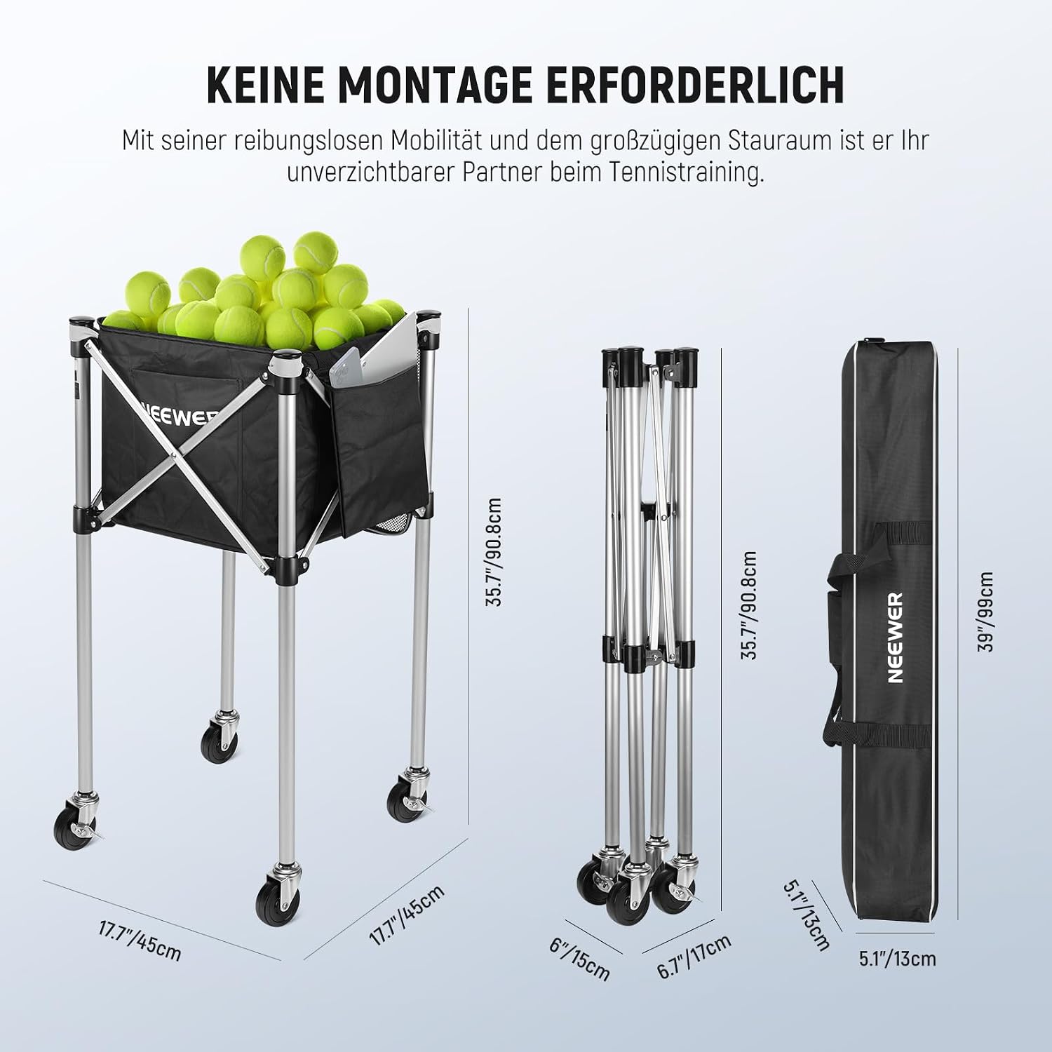 Detalle de NEEWER Tennisball Hopper – rollbarer Ballbehälter für Training und Unterricht