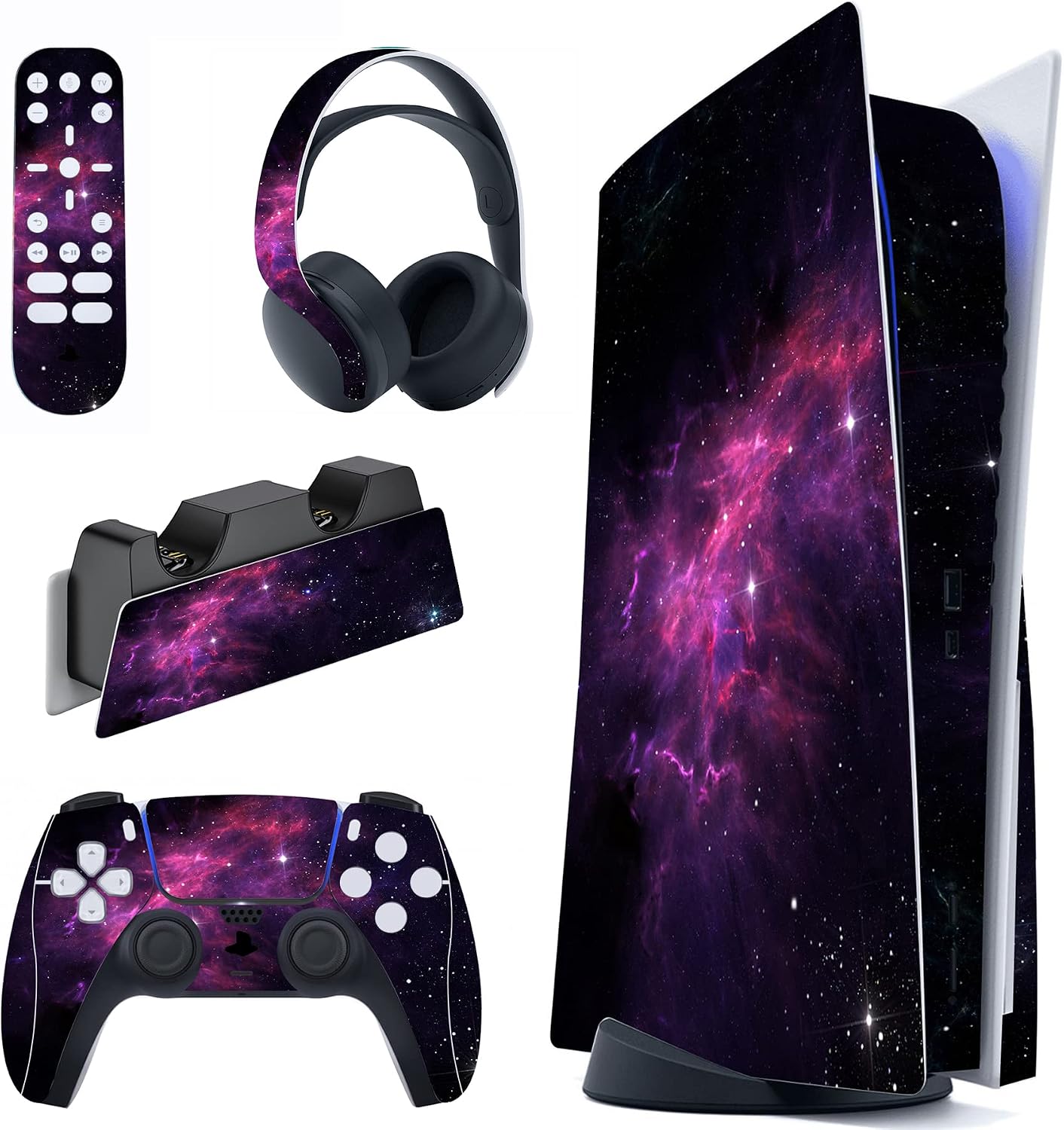 Detalle de playvital Purple Nebula Full Set Skin Decal for PS5 Disc Edition consoles and accessories