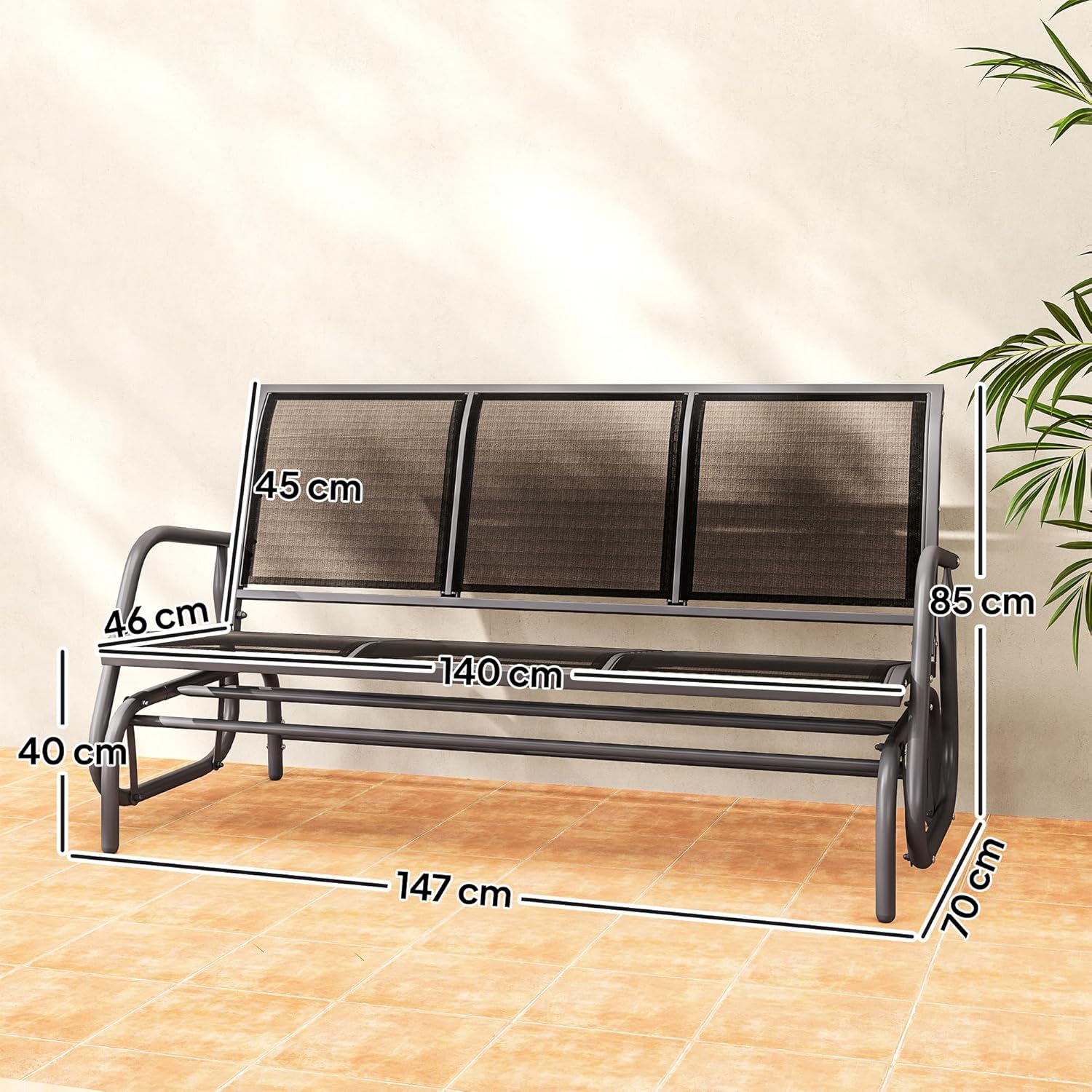 Thumbnail 2 de Outsunny Banc à Bascule de Jardin 3 Places – Design Contemporain et Grand Confort