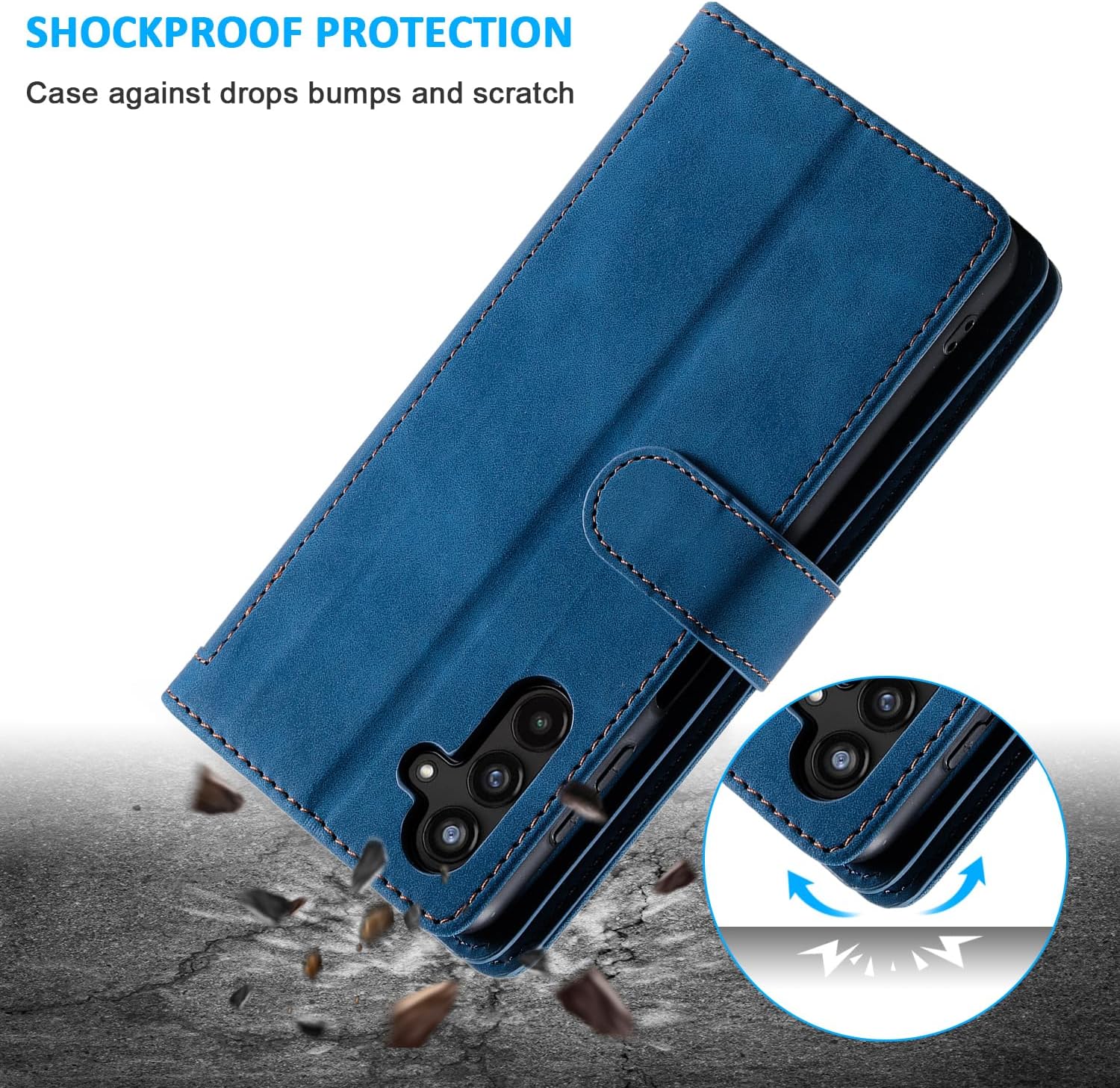 Detalle 2 de UEEBAI Wallet-Hülle für Samsung Galaxy A35 5G – Vintage PU-Leder mit Reißverschluss, 9 Kartenfächer, Standfunktion und Trageband