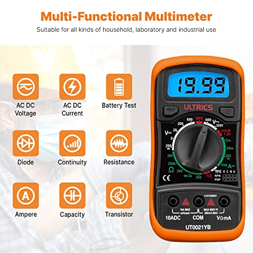 Detalle de ULTRICS Multimetro Digitale: tester AC/DC, Corrente DC e Ohm con prova di diodi e transistor