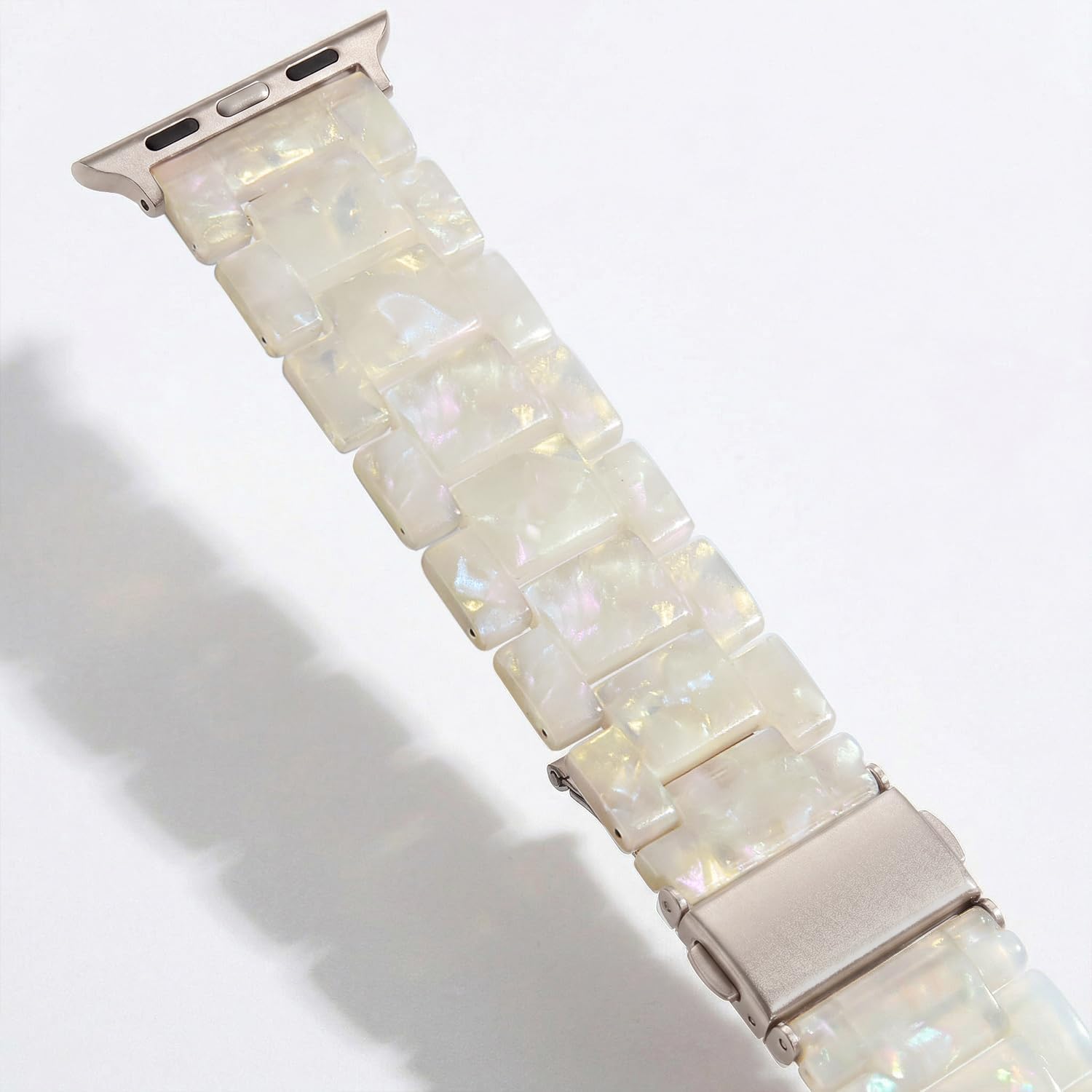 Detalle de V.R.HOPE Modern Resin Strap for Apple Watch (40–42mm, 38–41mm) – Fluorescent White / Starlight