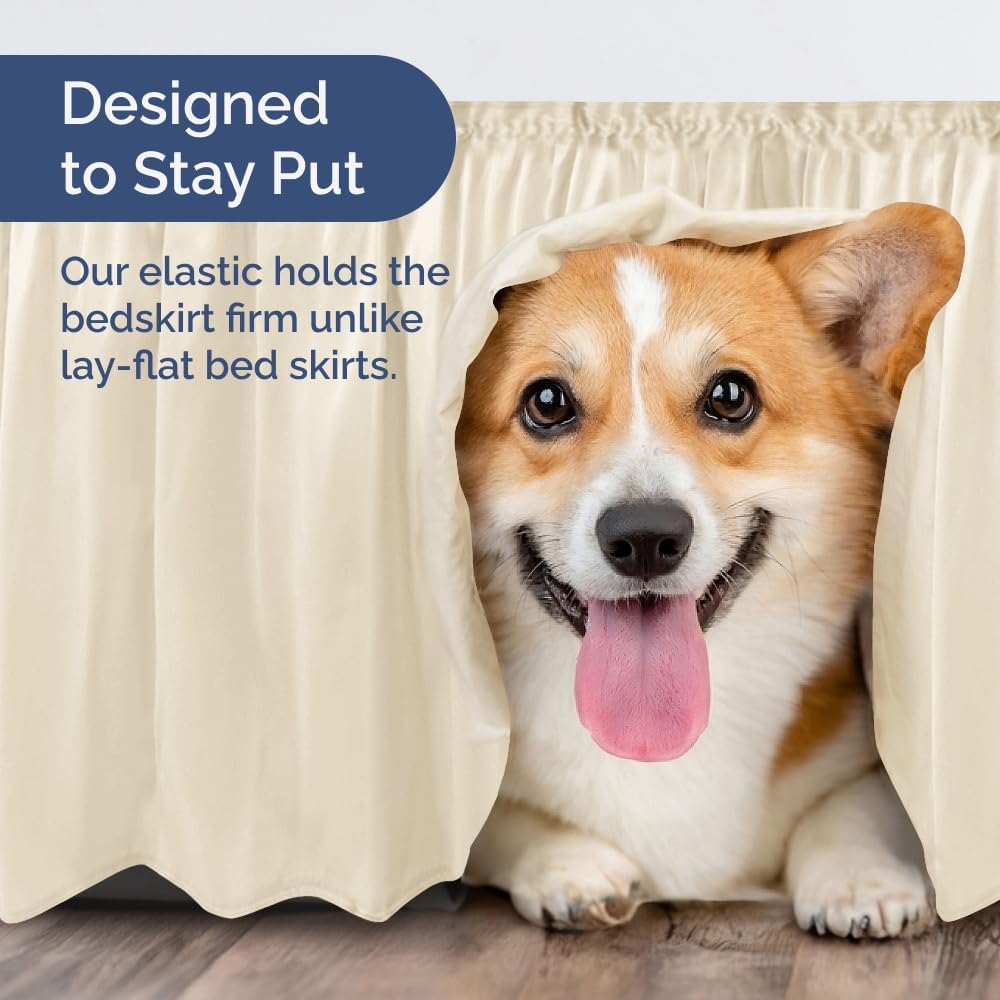 Thumbnail 6 de Wrap Around Dust Ruffle Bed Skirt - Off White for Queen Size Beds with 15 Inch Drop