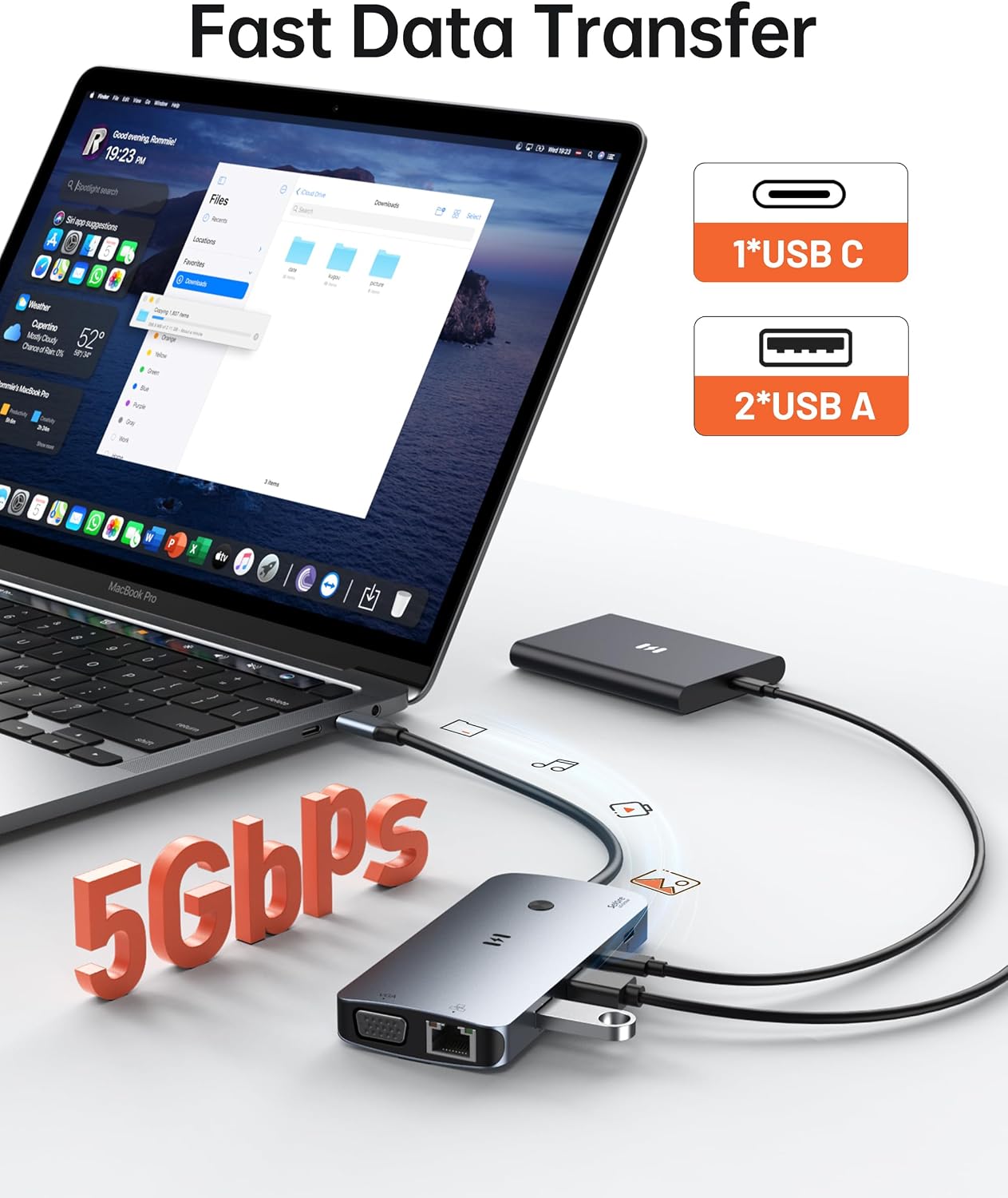 Detalle 2 de Selore&S-Global SEUC0554 USB-Cドッキングステーション、HDMI×2・DisplayPort・VGA、最大100W PD対応