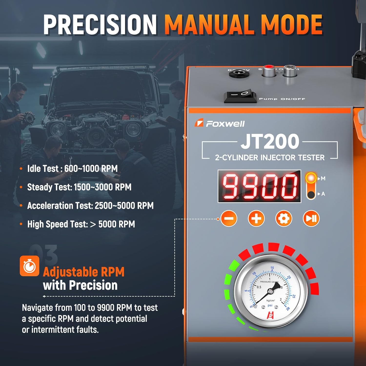 Thumbnail 5 de FOXWELL JT200 Fuel Injector Tester: Visualize Spray, Measure Flow, and Diagnose Misfires on 6V/12V EFI Injectors