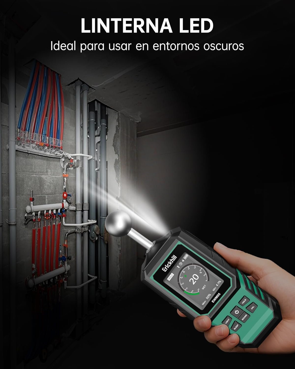 Thumbnail 5 de ERICKHILL Medidor de humedad sin contacto 🏠 LED y pantalla digital