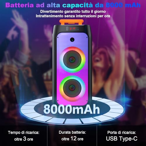 Detalle de JYX Karaoke: Sistema PA portatile con 2 microfoni wireless, 800W e luci RGB