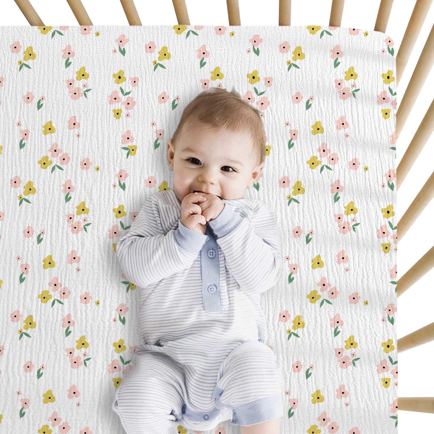 Thumbnail 1 de Little Grape Land Yellow Flower Muslin Crib Sheets, 2-Pack, 100% Cotton
