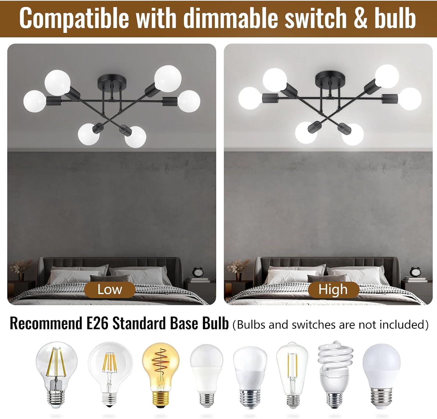Detalle 1 de Maichixin 1 6-Light Sputnik Chandelier, Black Semi-Flush Ceiling Light