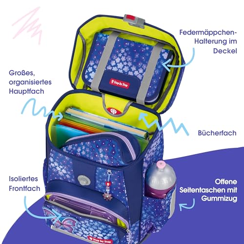Detalle de Step by Step Cloud Schulranzen-Set Butterfly Maja – 19 L, 5-teilig, ergonomischer Tornister, höhenverstellbar mit Hüftgurt