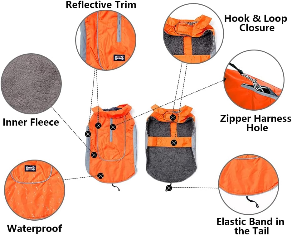 Detalle de Dog Warm Coats Jackets Waterproof Coat with Harness Hole – Medium (Orange)