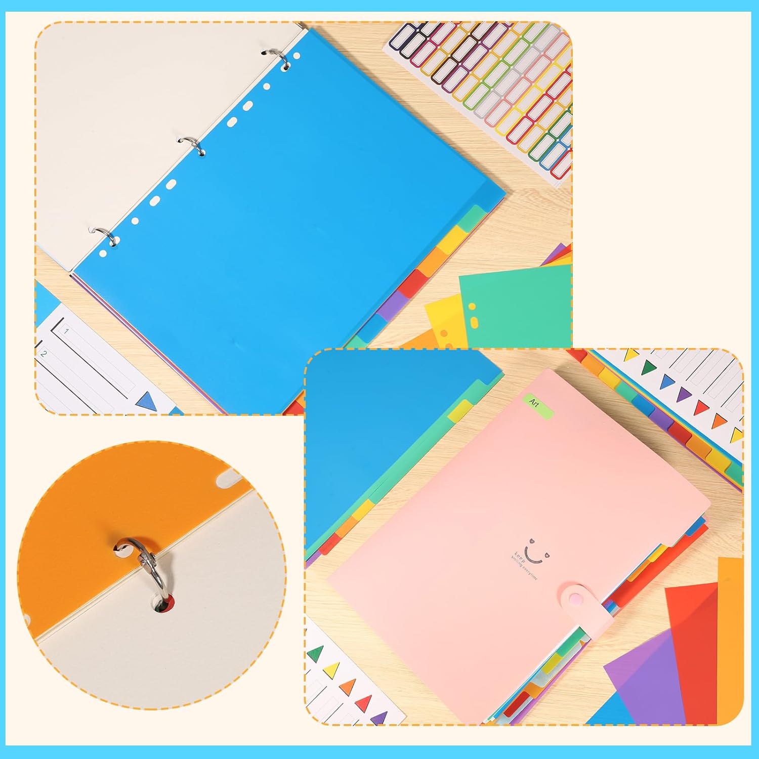 Detalle de A4 File Dividers 6 Pack (12-Part) Coloured Plastic Index Dividers with Sticky Notes for Ring Binders and Lever Arch Files