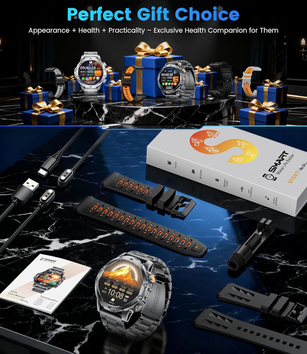 Thumbnail 5 de FitVigor EF23 Military Smart Watch for Men (1.53-inch) with 1000 mAh Battery, Bluetooth Calling & Health Monitoring