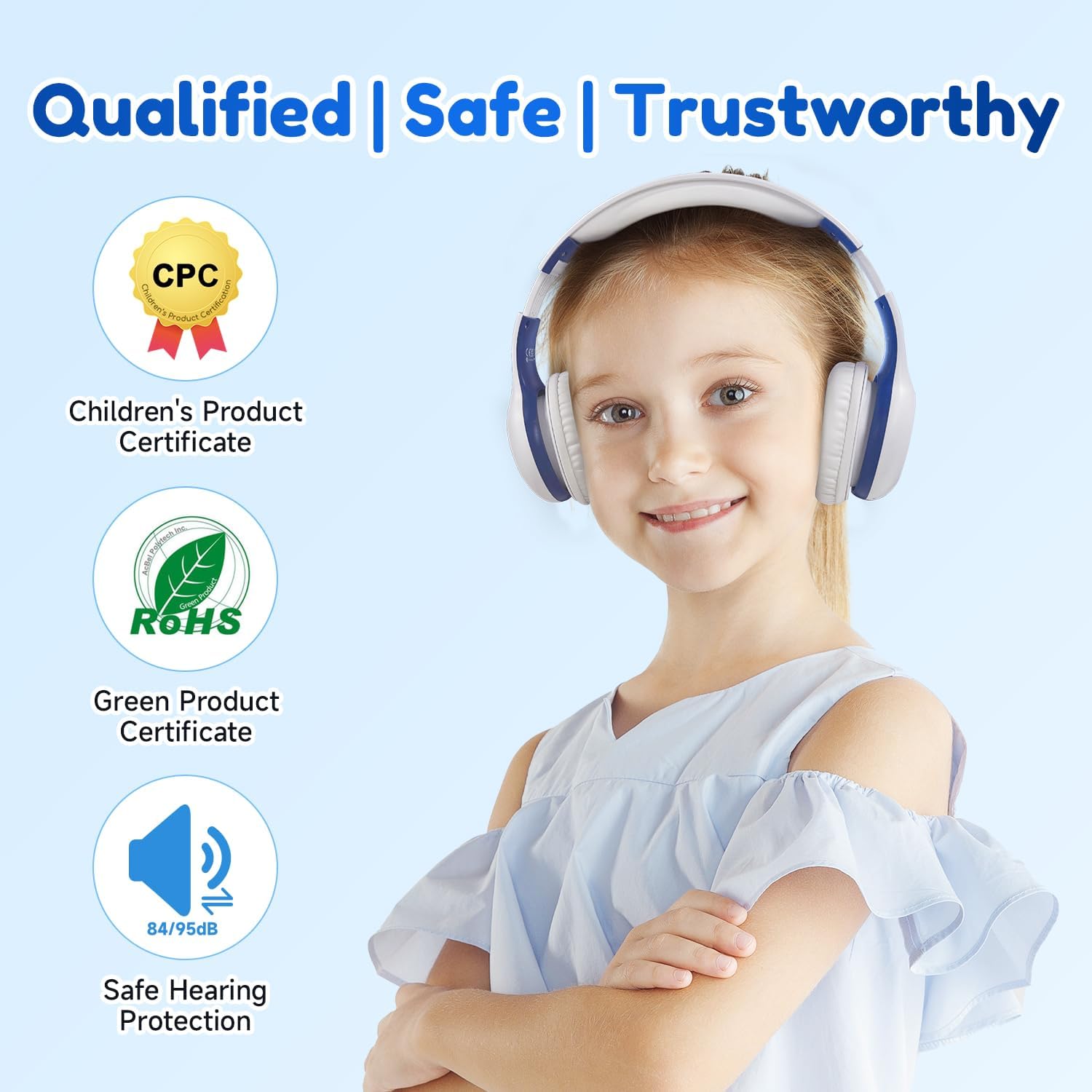 Detalle 2 de EarFun Bluetooth-Kopfhörer für Kinder (85/94 dB) mit HD-Mikrofon, bis zu 40 Std. Akku und faltbarem Design – Weiß