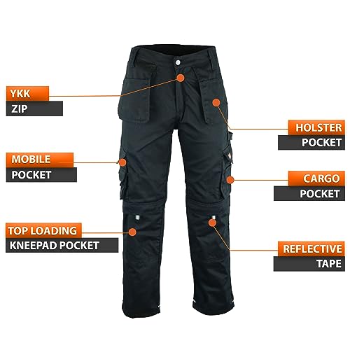 Detalle de WrightFits Men Pro-11 Work Trousers Black – Heavy Duty Safety Cargo Pant