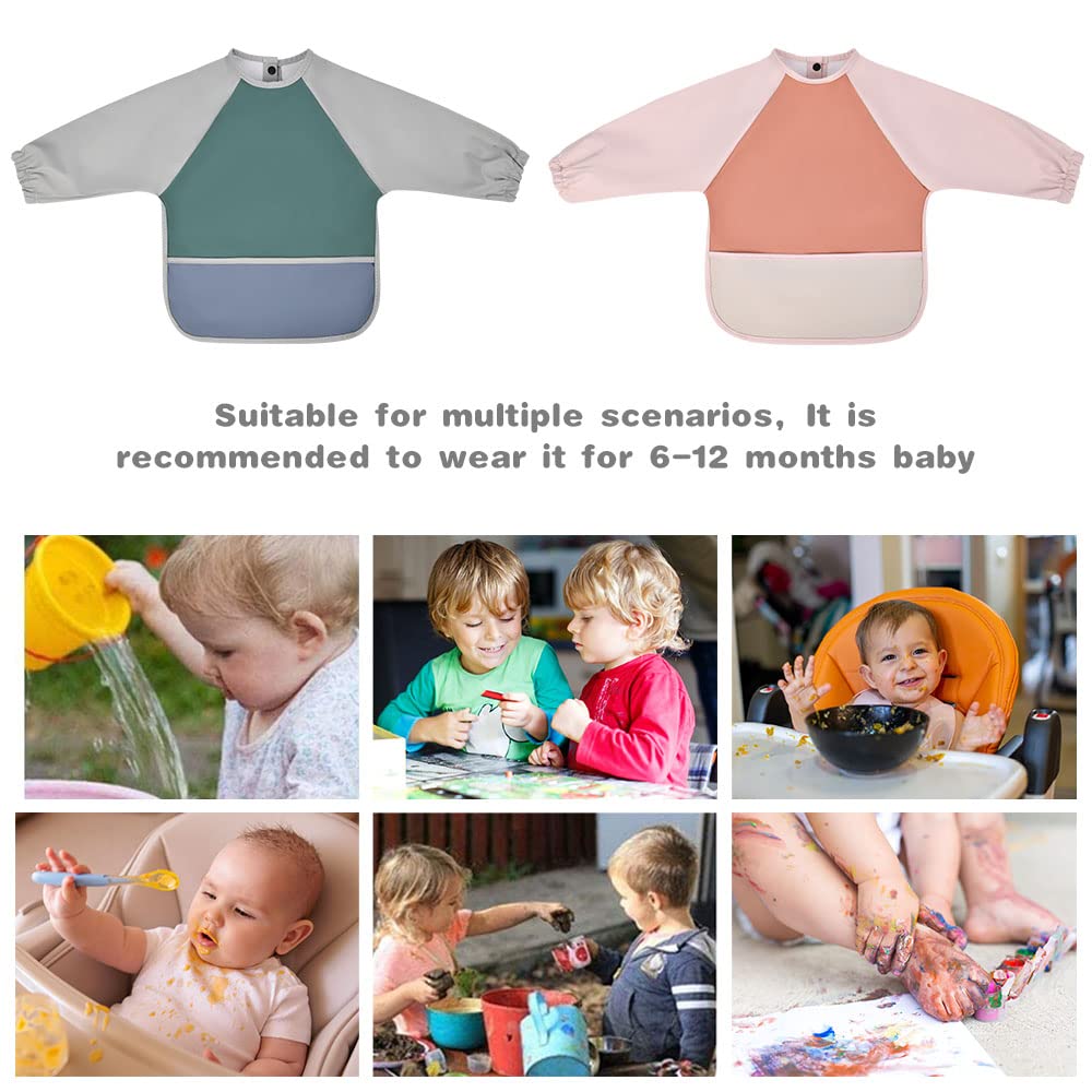 Thumbnail 6 de Vicloon Baby-Lätzchen mit langen Ärmeln (wasserdicht) und Tasche – Braun, für 6–12 Monate