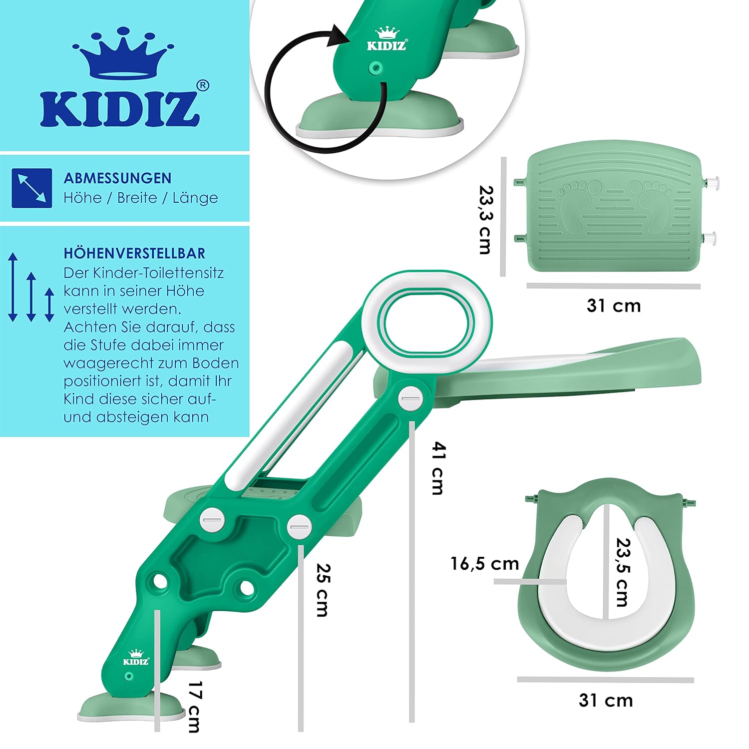 Thumbnail 6 de KIDIZ® Kinder-Toilettensitz mit Treppentrainer, höhenverstellbar, faltbar – sicher, bequem und universell grün