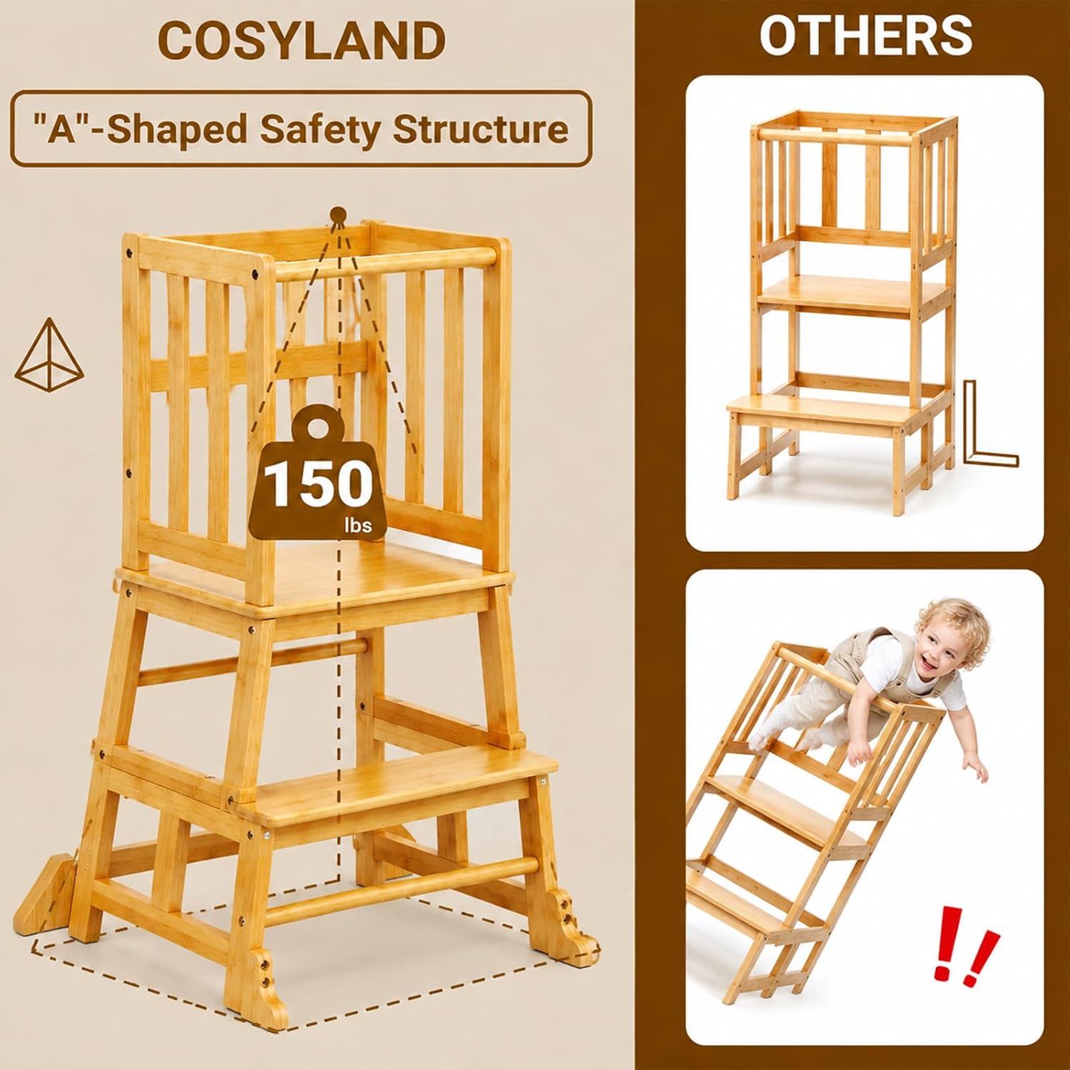 Thumbnail 3 de Cosyland Toddler Kitchen Standing Tower (Natural) – A practical learning helper for 1.5–3 year olds