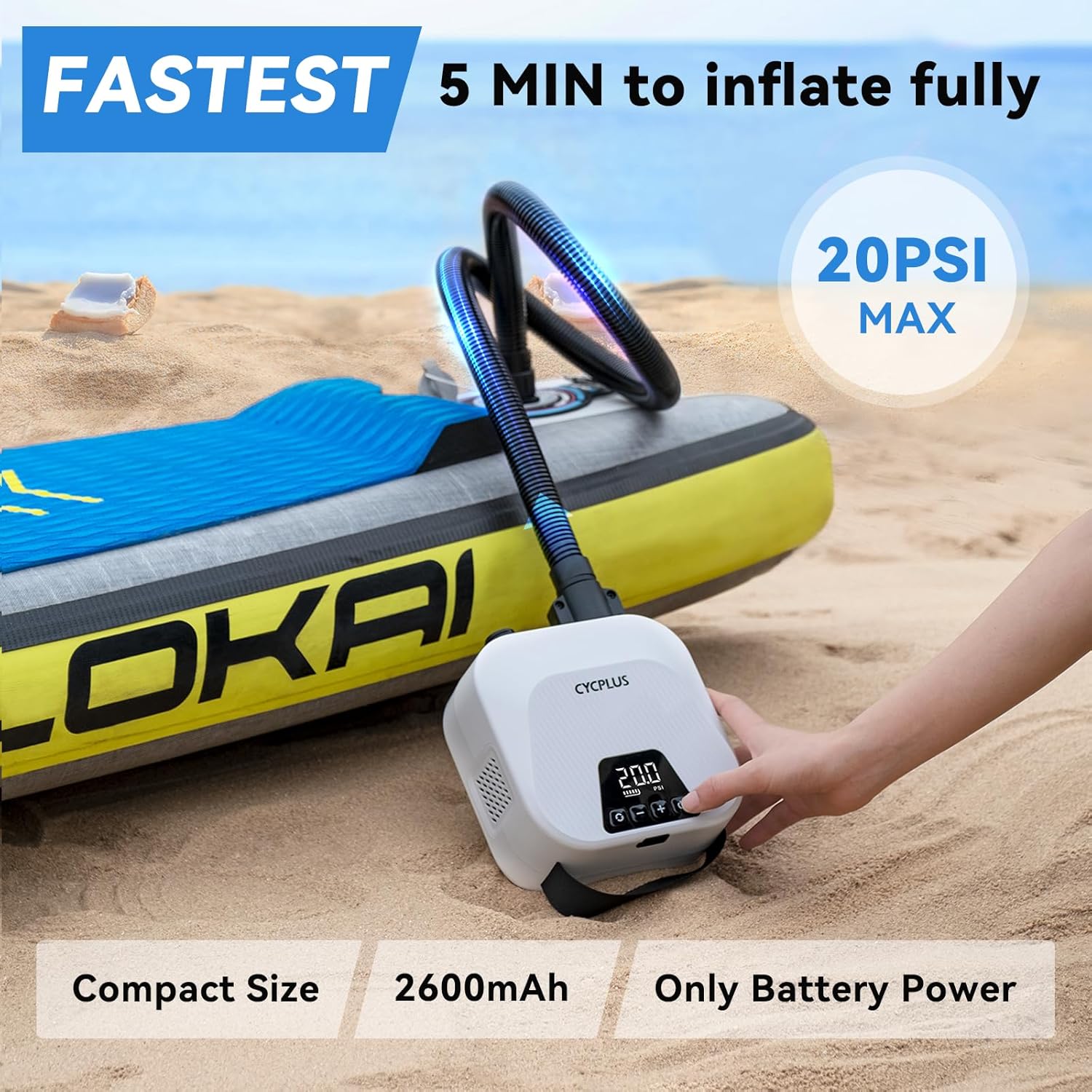 Thumbnail 1 de CYCPLUS 20PSI High Pressure Smart SUP Air Pump (Rechargeable) – Dual Stage Inflation/Deflation