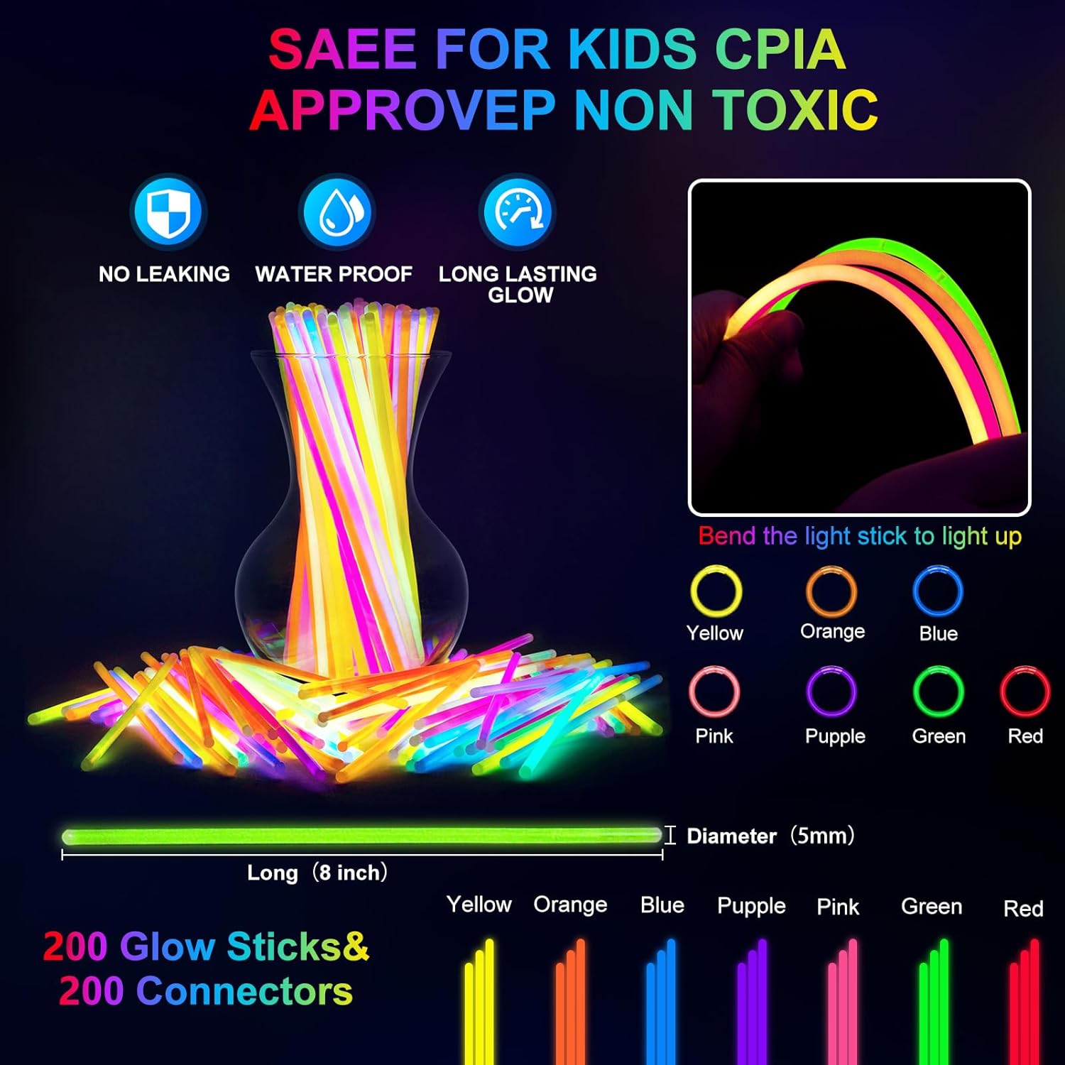Thumbnail 4 de OLUPP 282-Piece Glow in the Dark Party Supplies Kit (Foam Sticks, LED Glasses, Finger Lights, Bunny & Cat Ears)