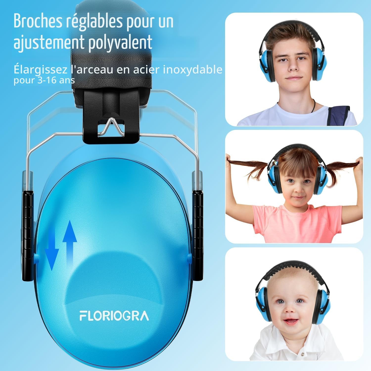 Detalle de Floriogra Casque Anti Bruit Enfant – Pack de 2, Casques Ajustables pour 3–16 ans