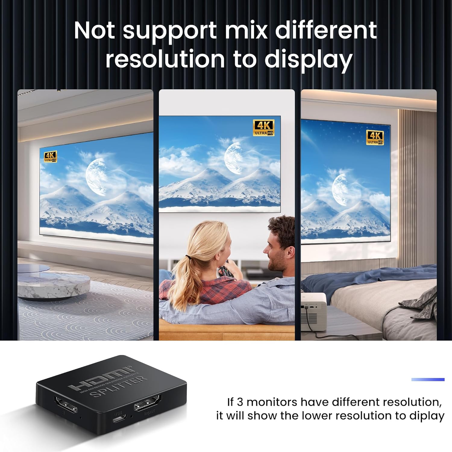 Thumbnail 5 de Avedio Links HDMI Splitter 1 auf 3 (Mirror Only) mit 3,9 ft HDMI-Kabel – 4K/30Hz, 1 Eingang auf 3 Ausgänge