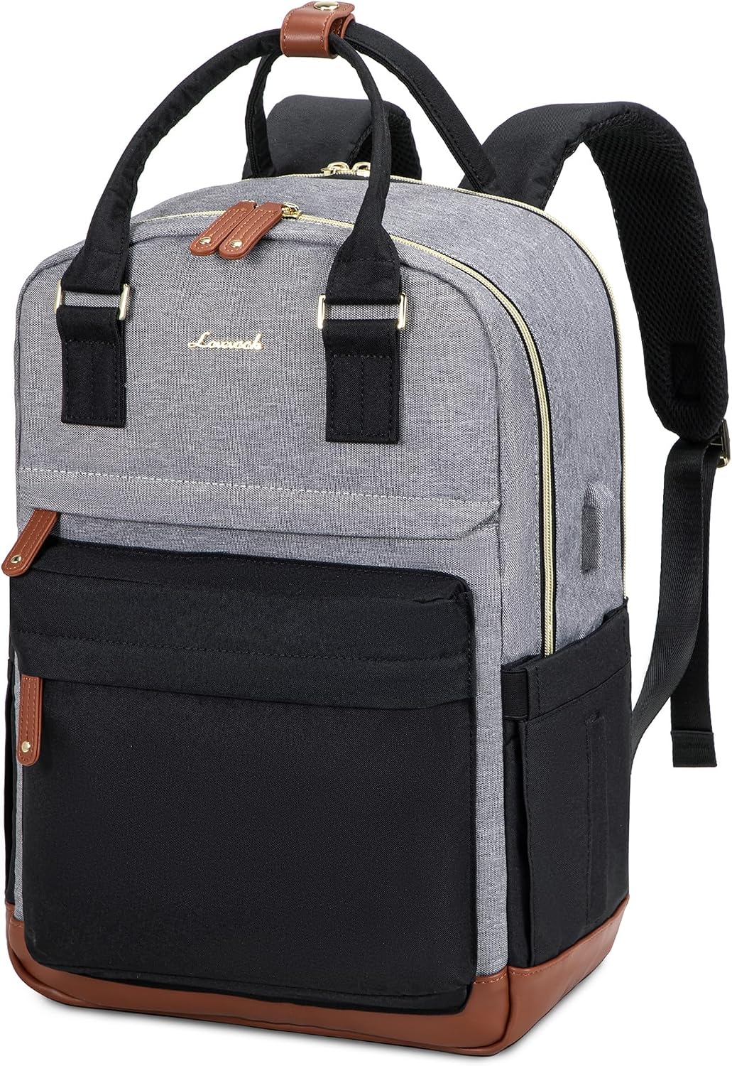 Detalle de LOVEVOOK Schulrucksack für Teenager mit 15,6-Zoll-Laptopfach – wasserabweisend, USB-Ladeanschluss, 22 Liter