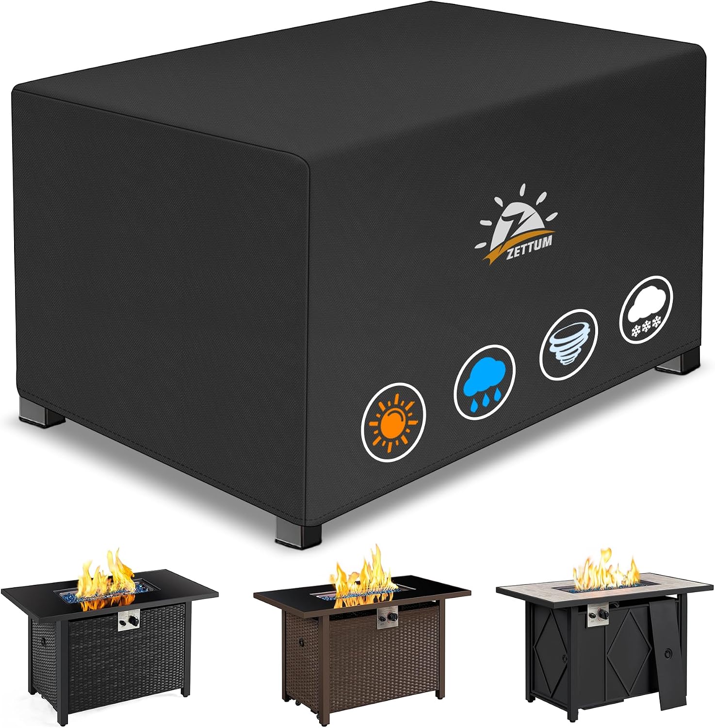 Detalle de Zettum FPC-RE-4428-BLK Rectangular Fire Pit Cover, 600D Waterproof, 44 x 28 x 24 Inch