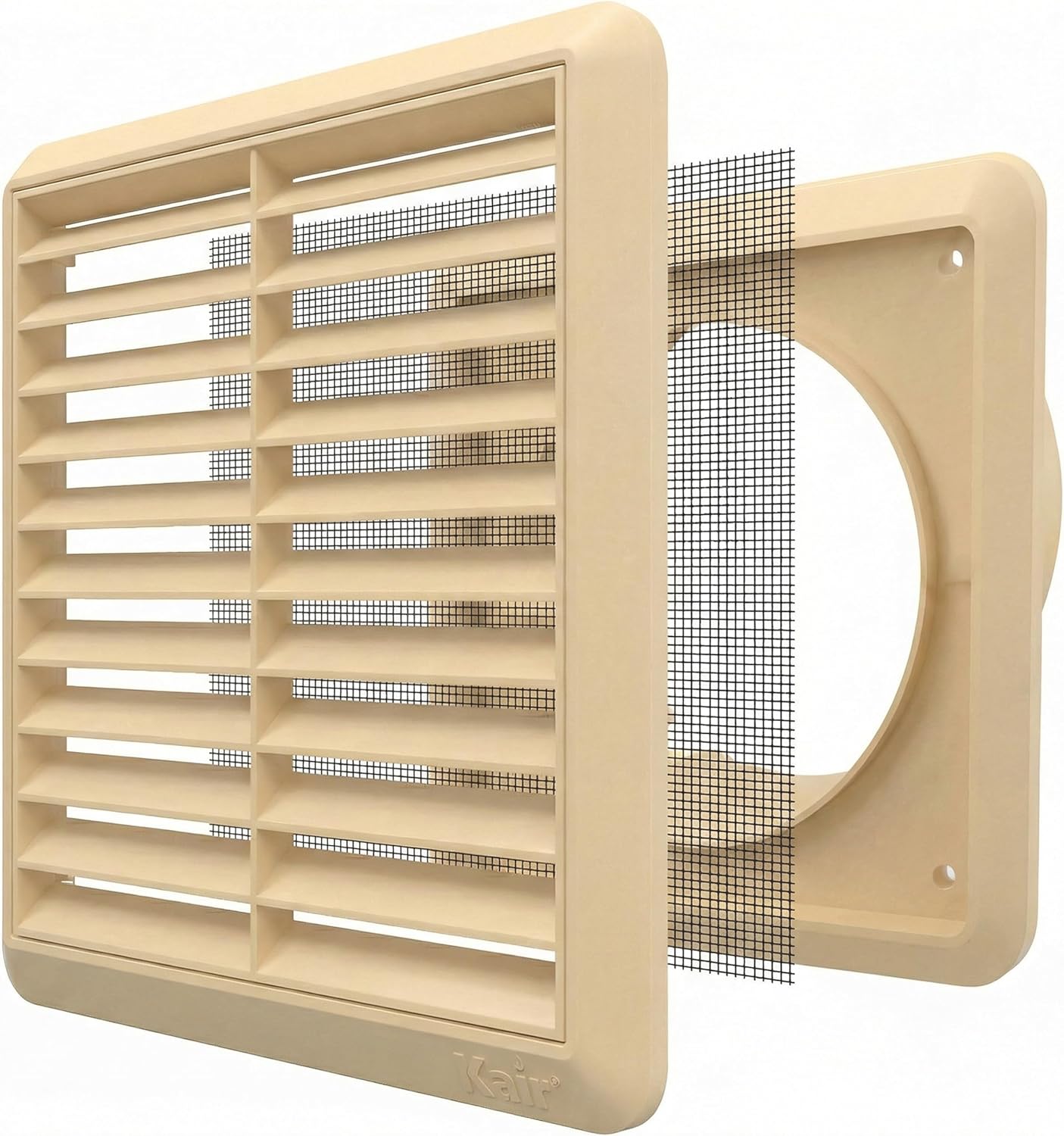 Thumbnail 6 de Kair Brown 100mm Louvred Wall Vent Grille with Flyscreen – 155mm x 155mm, 4 Inch Rear Spigot