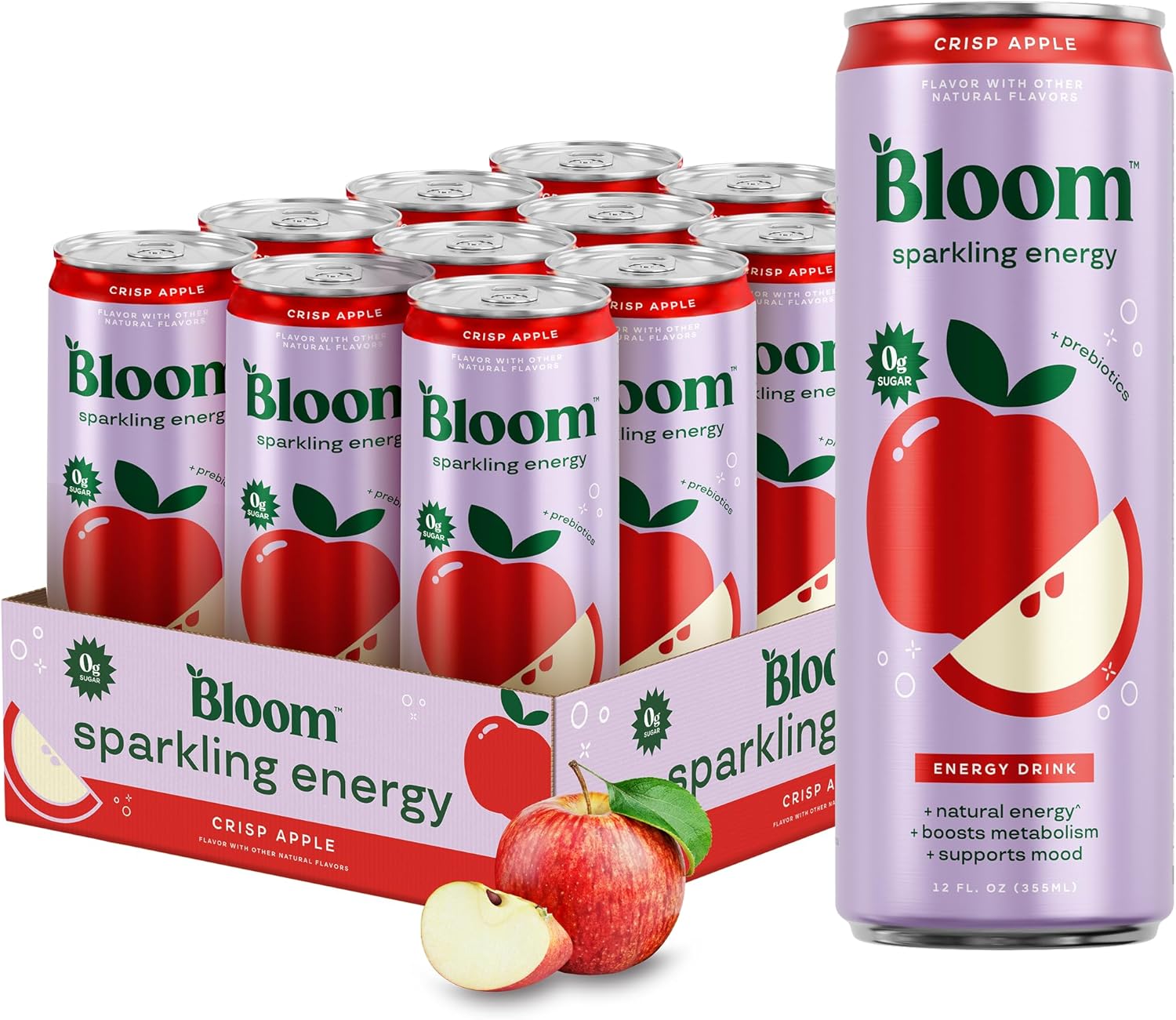 Bloom Nutrition Apple Crisp Sparkling Energy Drink, 12oz 12 Pack: A Fresh Boost with Natural Caffeine