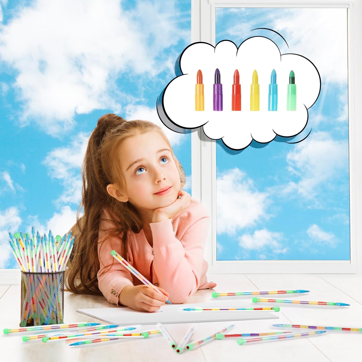 Thumbnail 6 de Vicloon Crayon de Couleurs en Cire et Empilables – 12 blocs colorés pour enfants