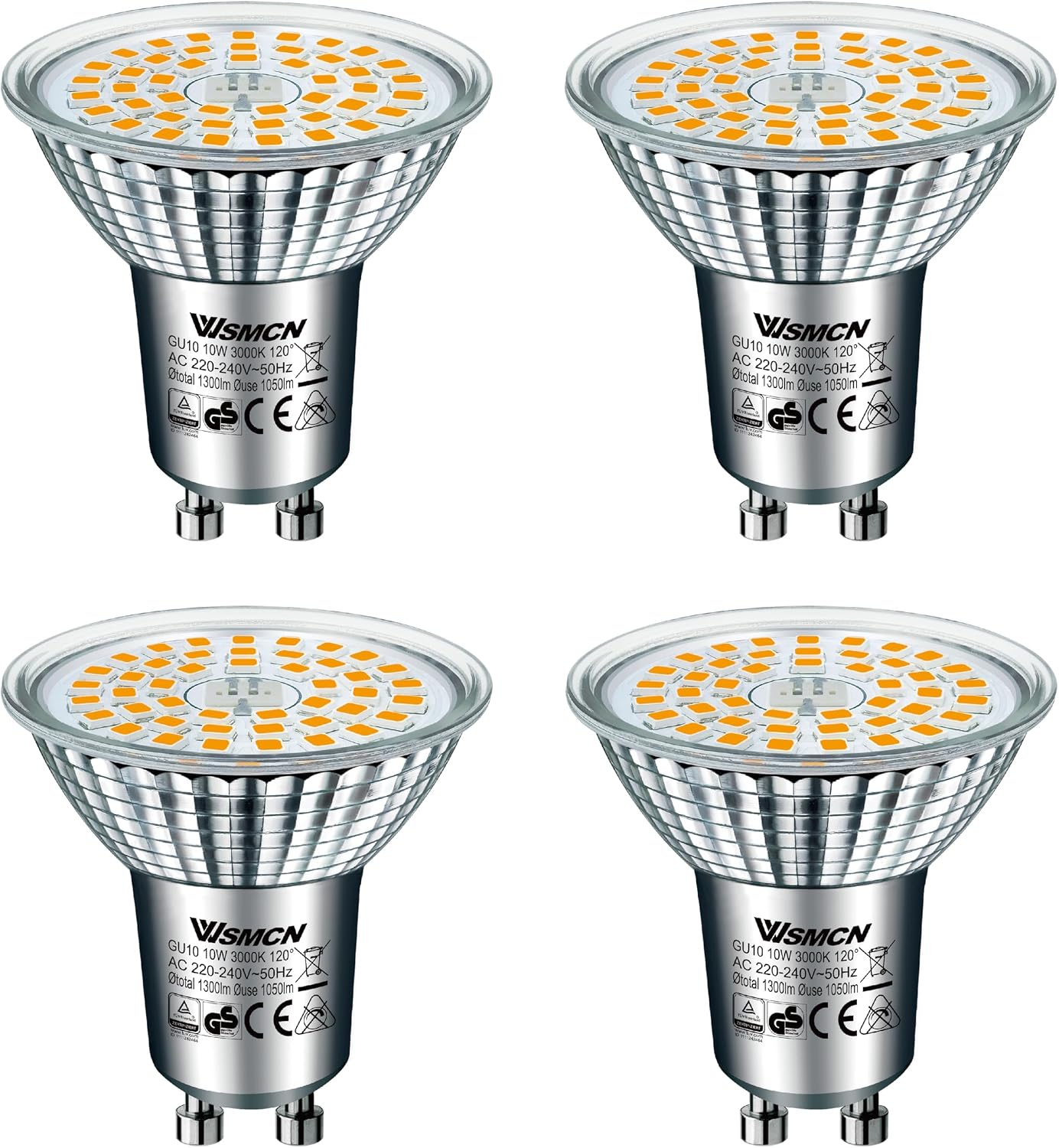Detalle de WSMCN GU10 LED Warmweiß Lampe 10W, 4er-Pack – 1050 lm, 3000K, Nicht Dimmbar