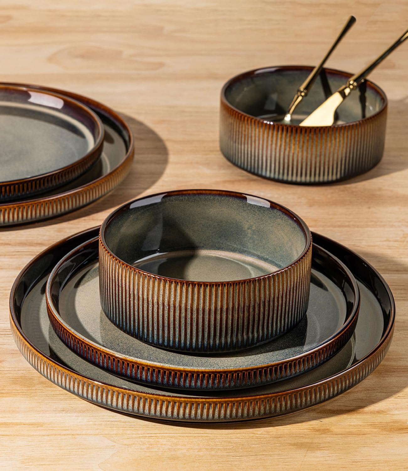 Thumbnail 3 de TheTerra 18-Piece Ceramic Dinnerware Set for 6 in Coca Mocha