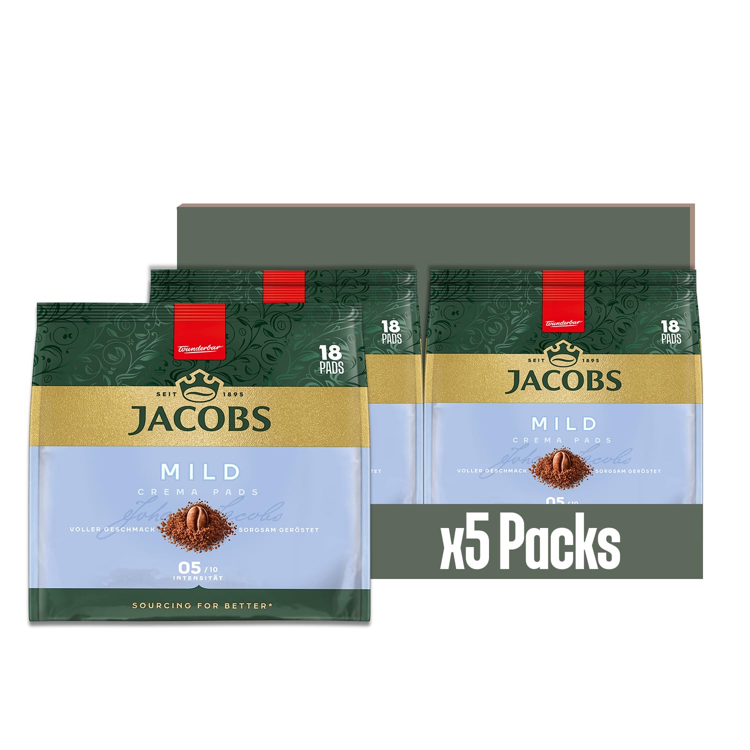 Detalle de Jacobs Pads Crema Mild – Senseo kompatible Pads, 90 Kaffeepads (5 × 18)