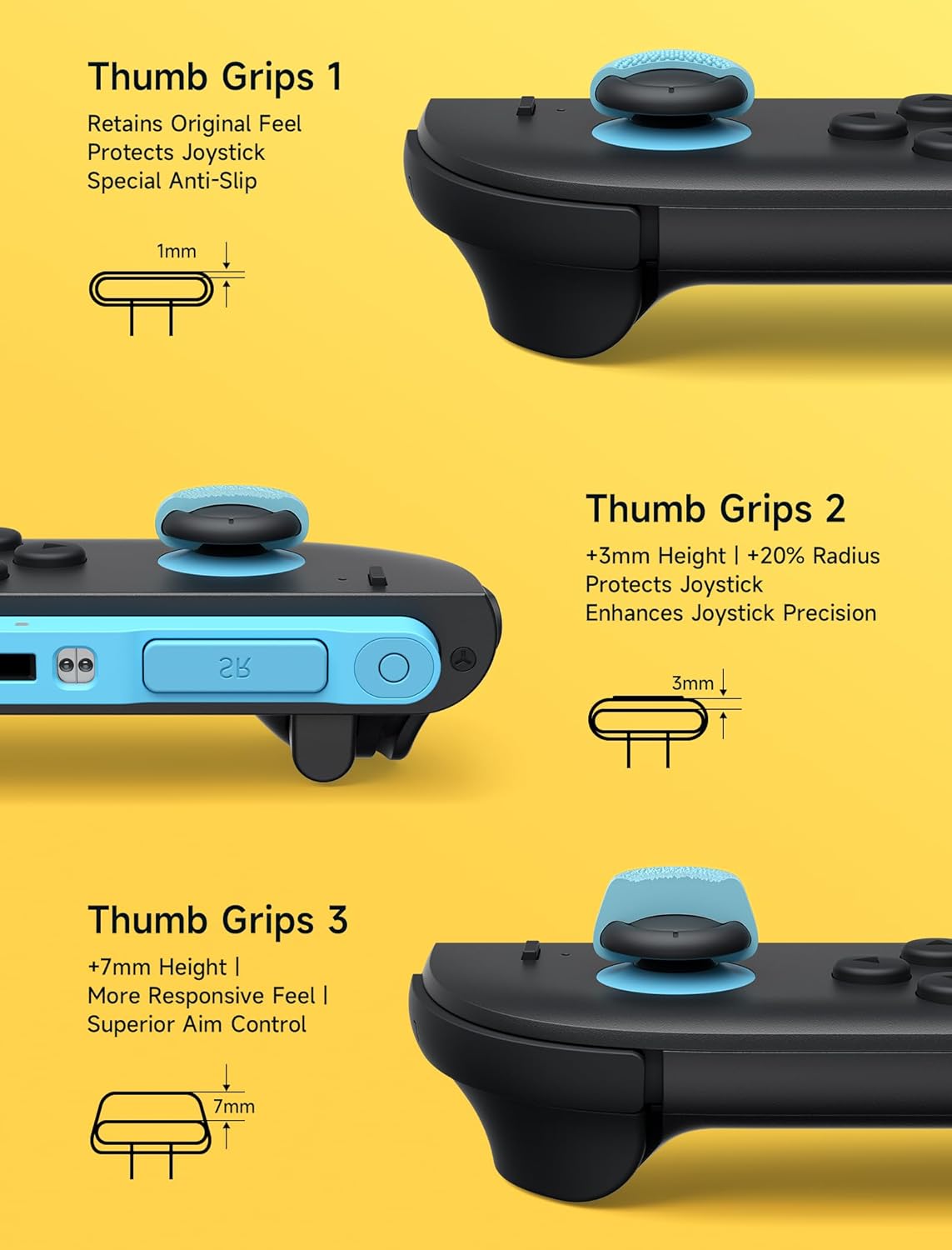 Thumbnail 1 de JSAUX grips de pouce antidérapants pour Nintendo Switch 2 (2025) – capuchons de joystick bleus et orange, 3 paires (6 pièces)