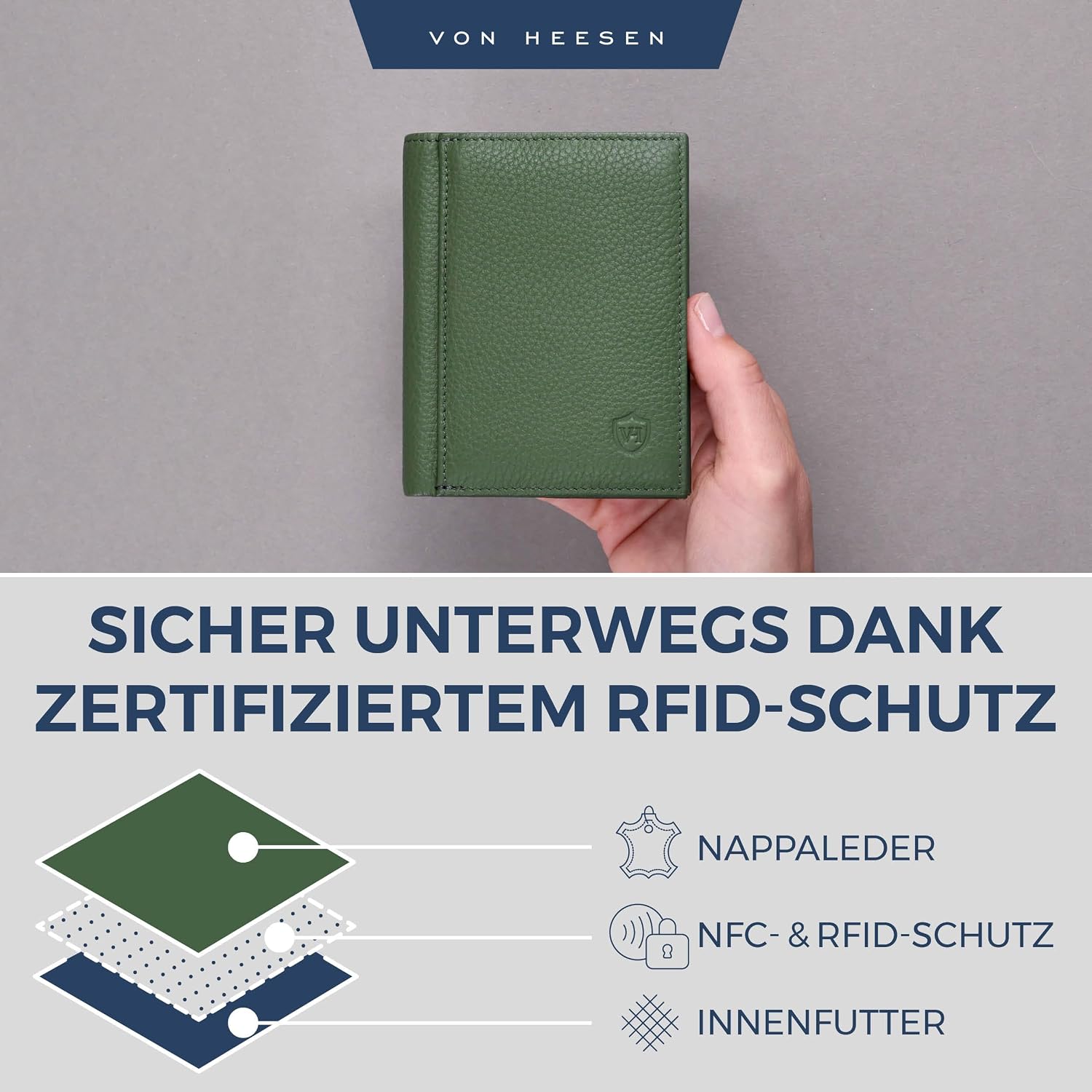 Thumbnail 4 de VON HEESEN Leder Geldbörse mit Münzfach & RFID Schutz – Grün