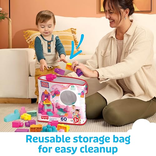 Detalle de MEGA BLOKS Big Building Bag: 60 big blocks, storage bag and pink playset for ages 1+