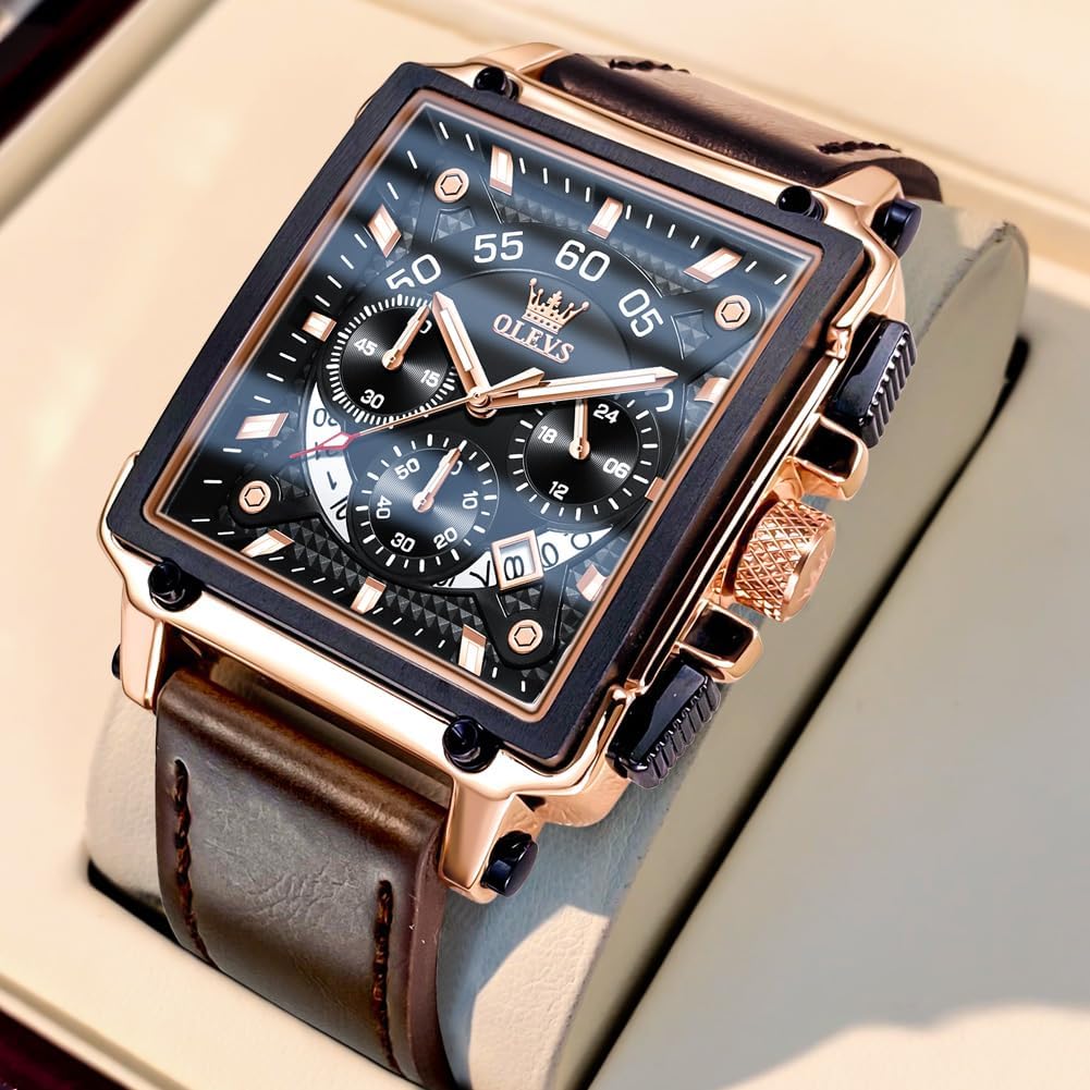 Detalle de OLEVS Herrenuhr mit Lederarmband und Chronograph – japanisches Quarzwerk, Datum, 42×45 mm