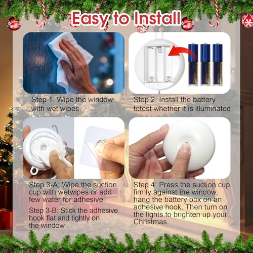 Detalle de Dankeled LED Sterne Weihnachtsbeleuchtung – 2er Fenster-Lichterkette mit Timer, warmweiß, 8 Modi