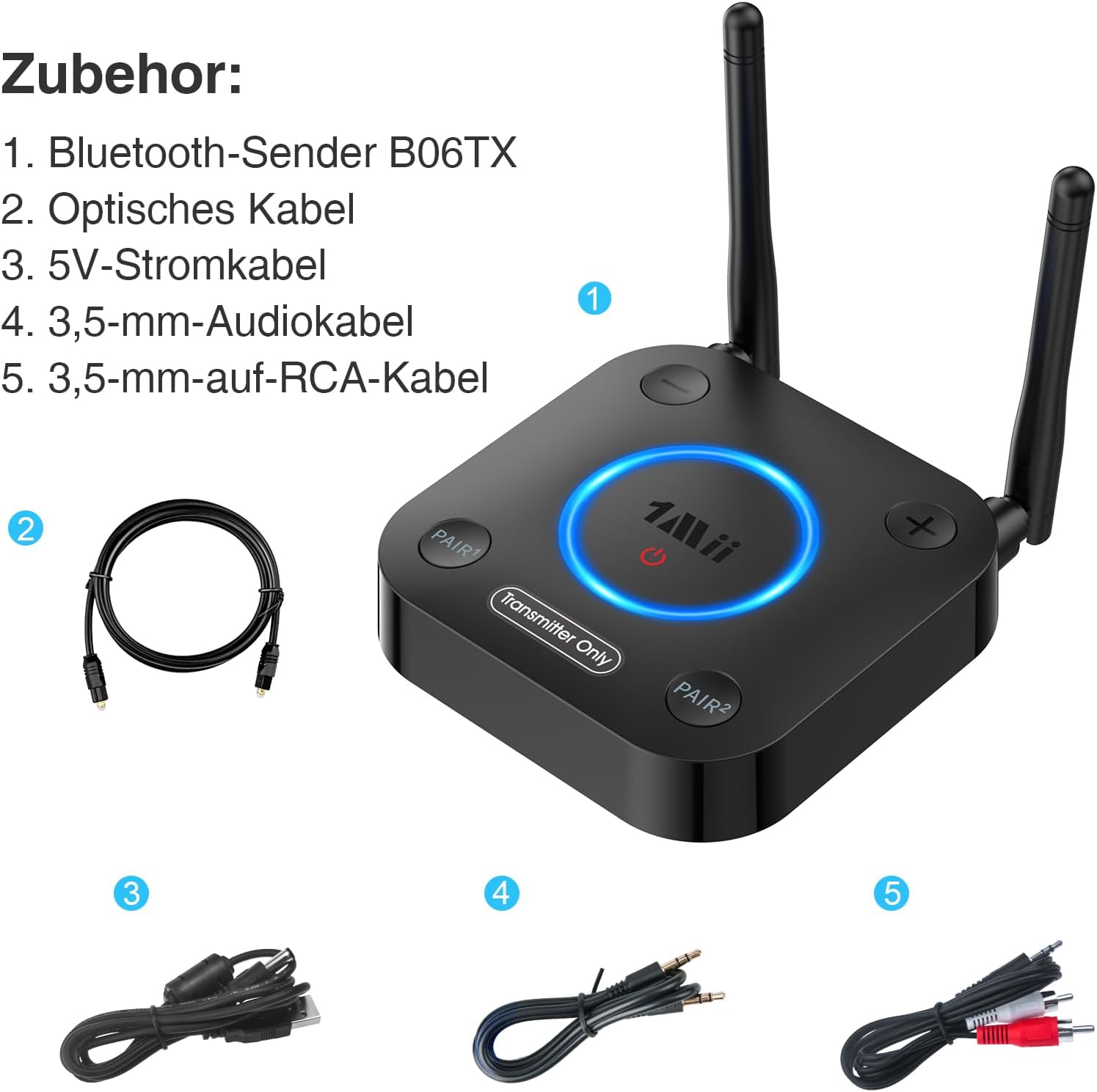 Thumbnail 6 de 1Mii B06TX Bluetooth 5.3 Transmitter für TV – aptX HD & Low Latency, Dual-Link, Großer Reichweite