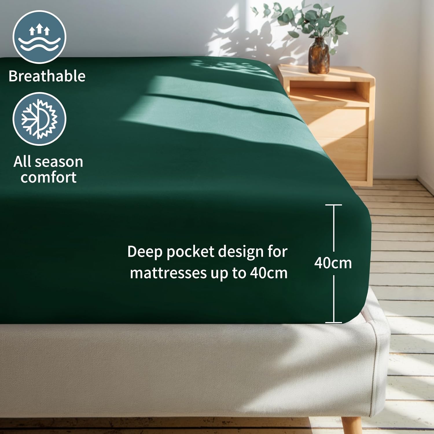 Thumbnail 1 de Tifschlaf Super King Fitted Sheet Deep Fit – Emerald Green (183x200cm, 40cm Pocket)