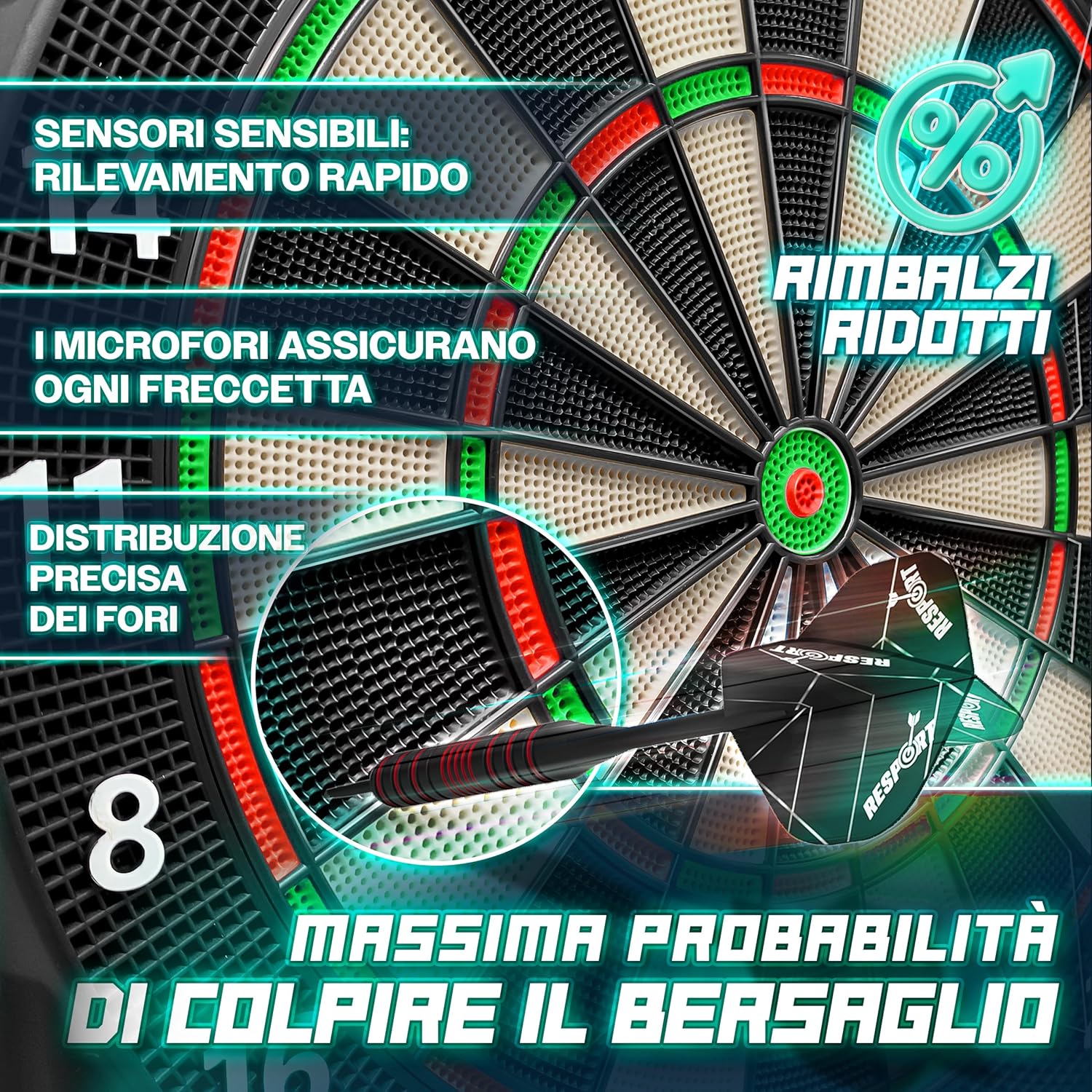Thumbnail 1 de RE:SPORT Bersaglio elettronico per freccette – set professionale 1–8 giocatori