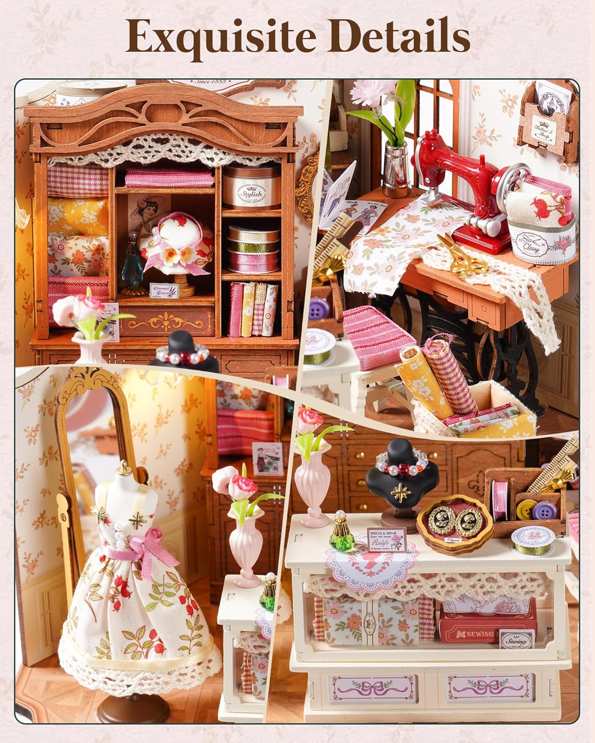 Thumbnail 3 de Kit miniature DIY Rolife Maison de Poupée Atelier de Couture d’Elsa (style vintage rustique) – décoration & veilleuse