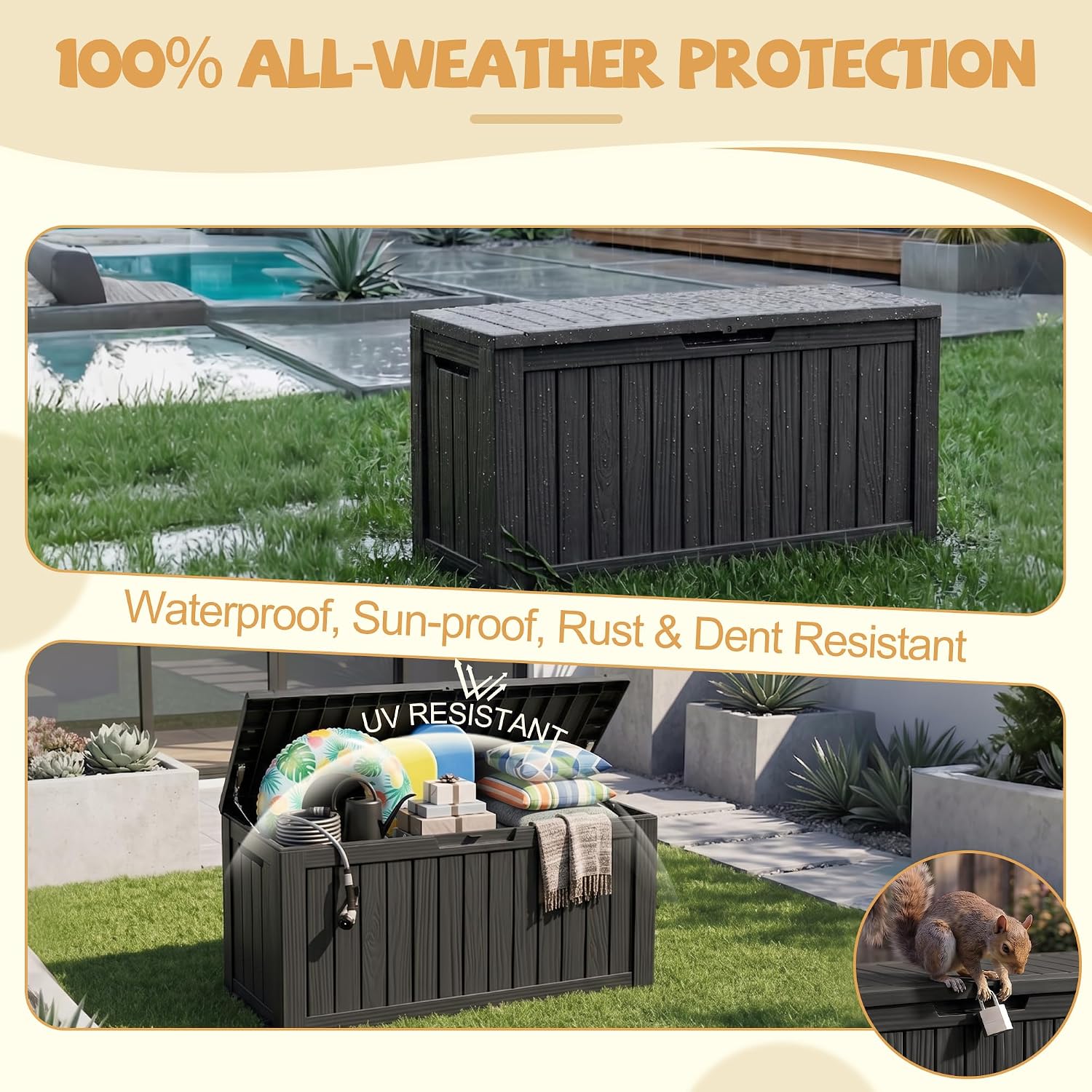 Thumbnail 1 de EFU C109C 175-Gallon Resin Deck Box with Gas Struts, Wheels & UV Protection