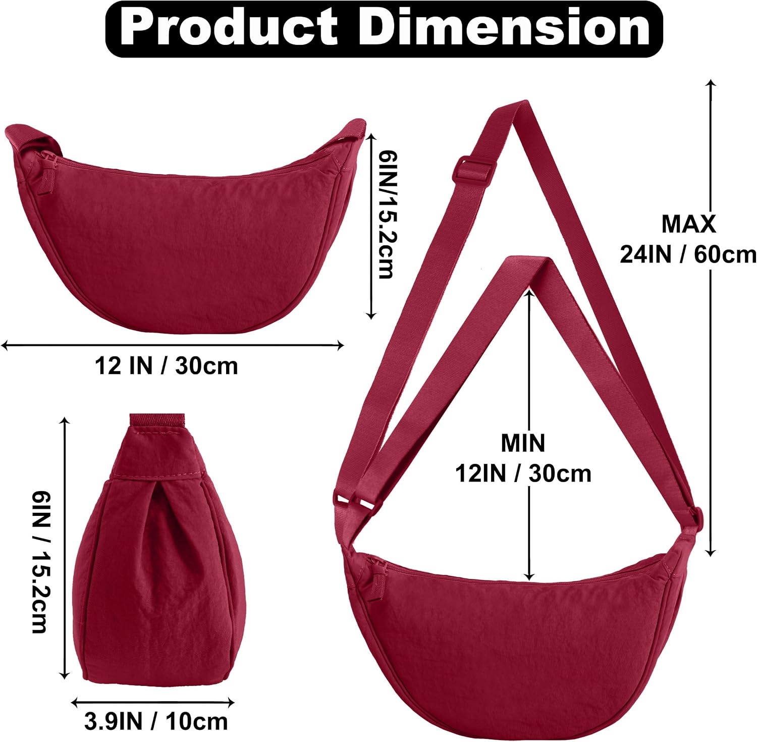 Detalle 2 de ZhengYue Nylon Crescent Hobo Bag Small