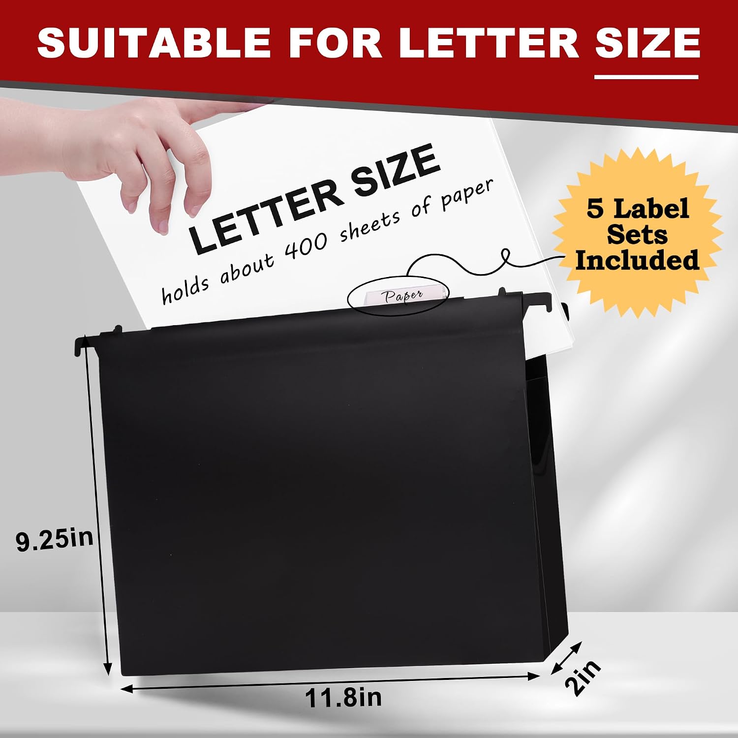 Detalle 2 de Navona 5-Pack Heavy-Duty Plastic Hanging File Folders, Letter Size, 2-Inch Expansion