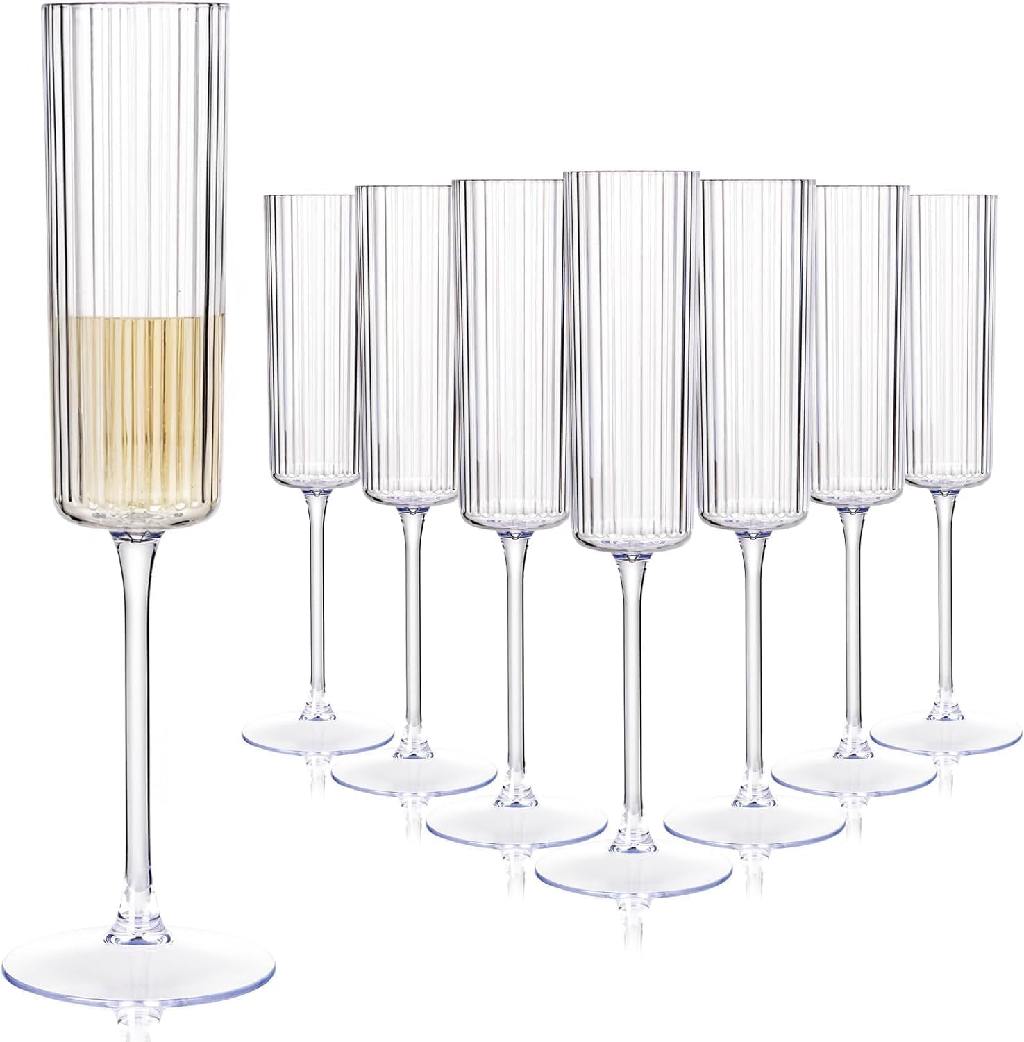Detalle de Joyido 36 Pack Plastic Champagne Flutes - 6oz Ribbed Clear Disposable Glasses